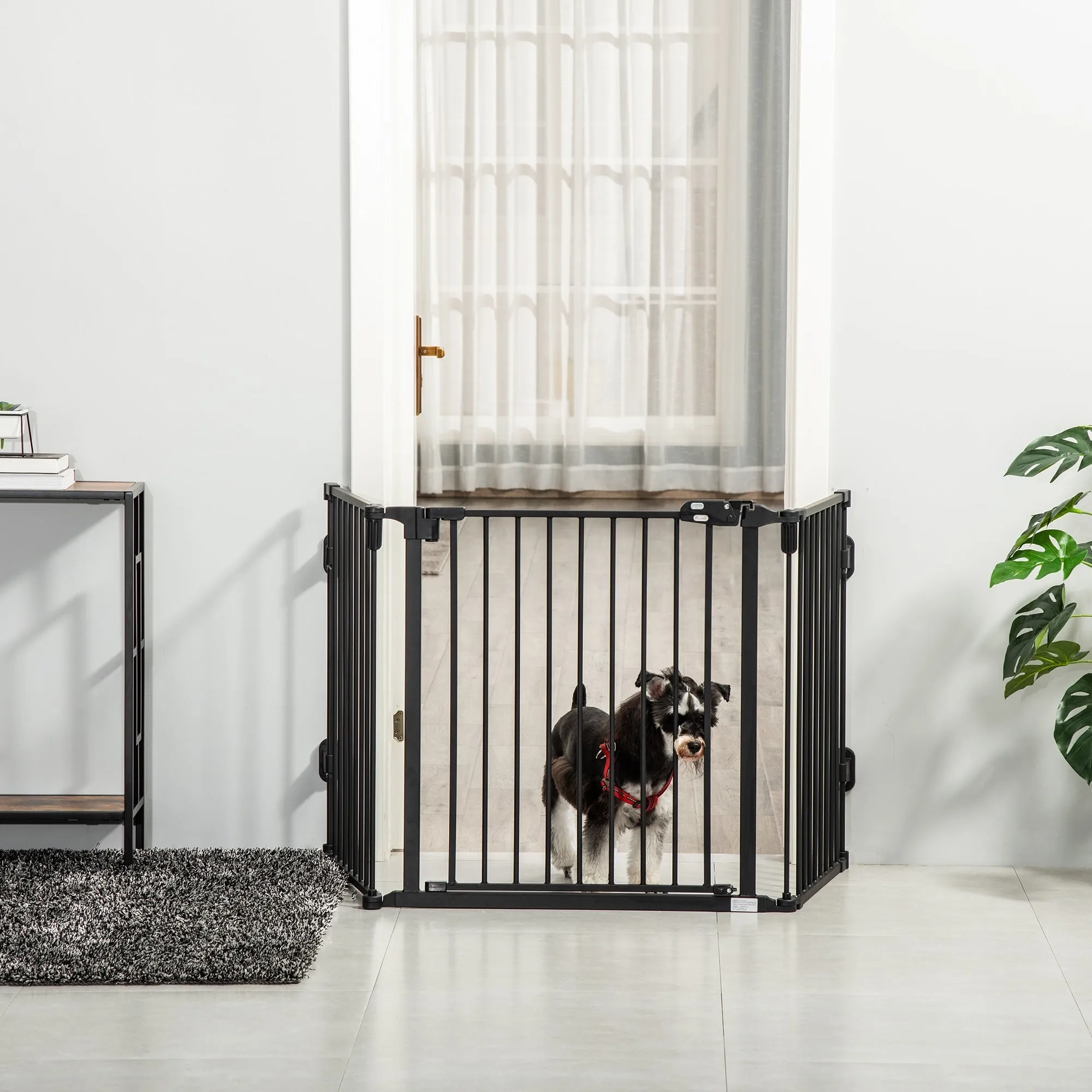 Folding Steel Dog Gate with Automatic Closure, 202.5 x 2 x 76 cm, Black - Image 2