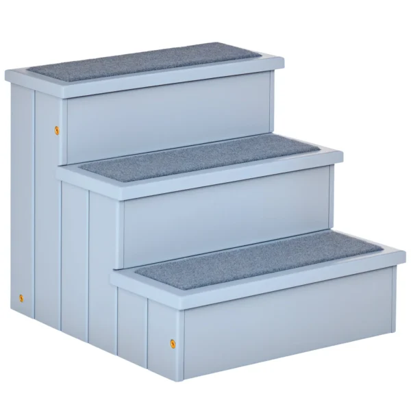 3-Step Dog Stairs with Non-Slip Mat and Storage Space, 40.5 x 44.5 x 38 cm, Grey