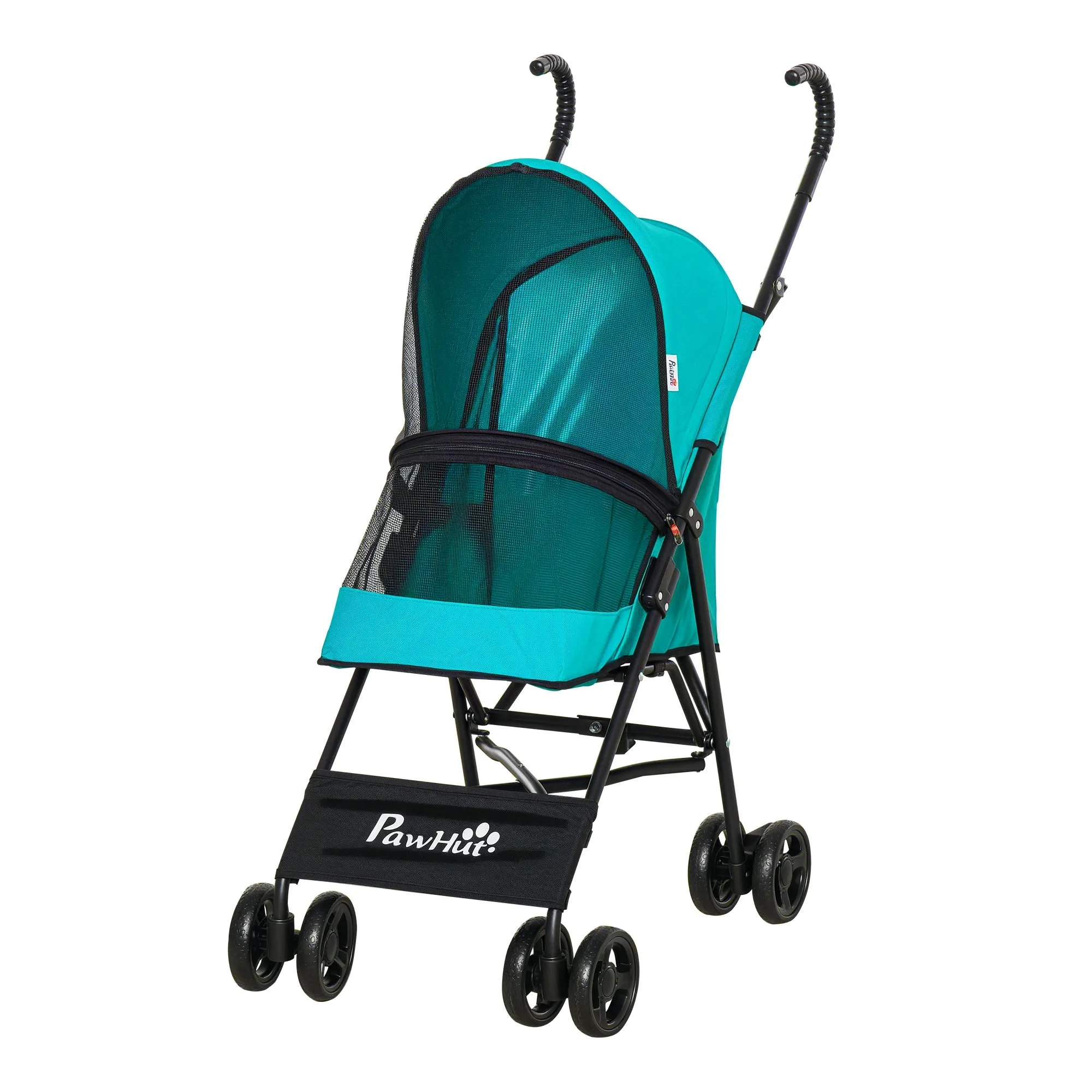 Folding Dog Stroller for Small Dogs, Swivel Wheels with EVA Brake and Safety Leash, 65x42x94cm Green