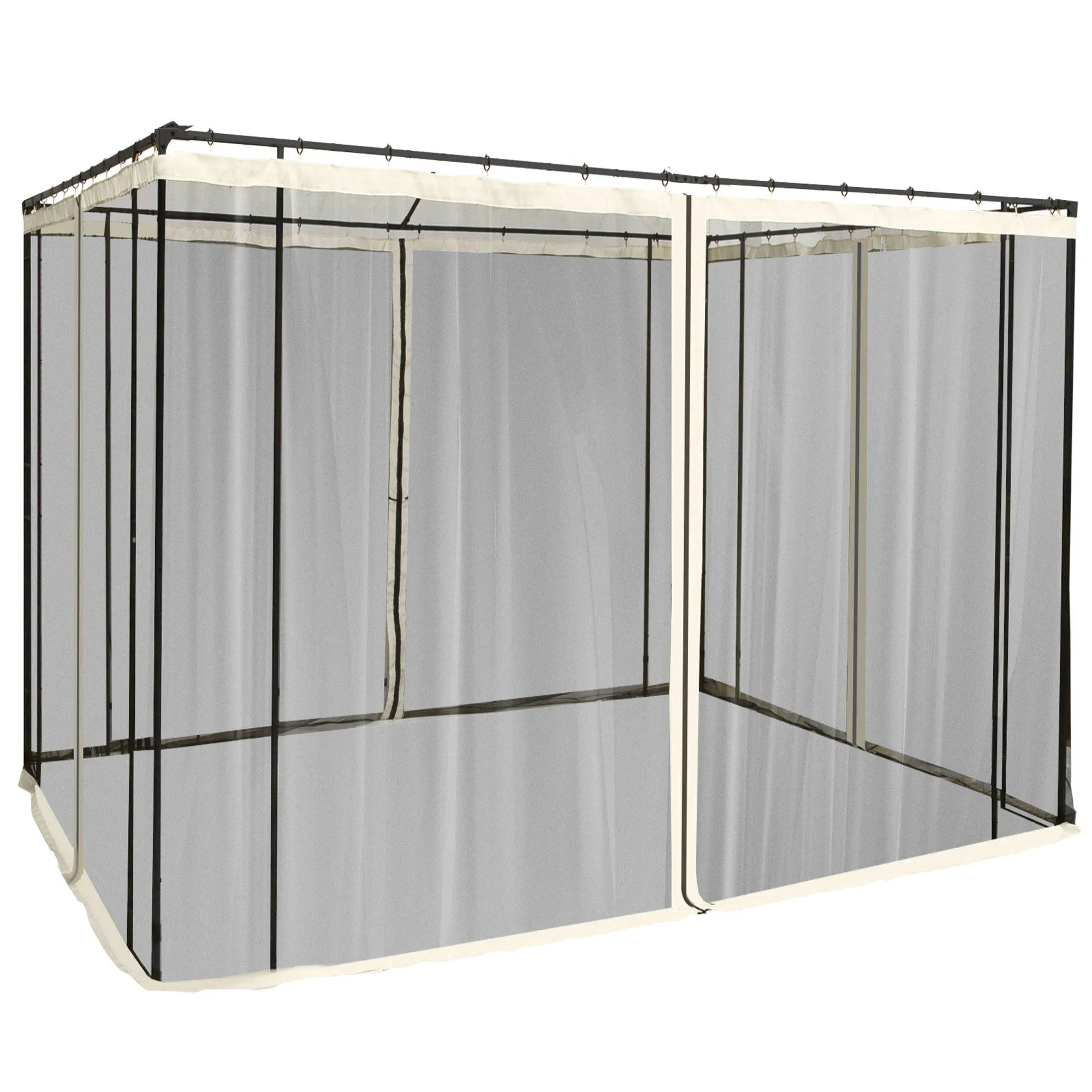 Universal Replacement Gazebo Mosquito Net with Zippers, 302x207cm - Black and Beige