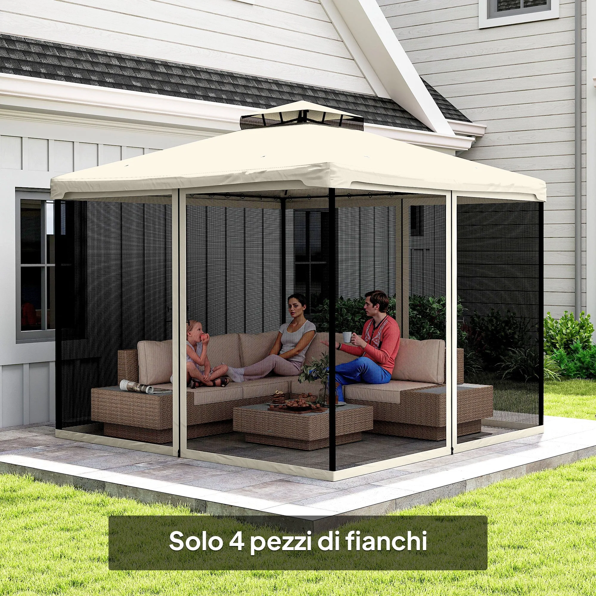 Universal Replacement Gazebo Mosquito Net with Zippers, 302x207cm - Black and Beige - Image 2