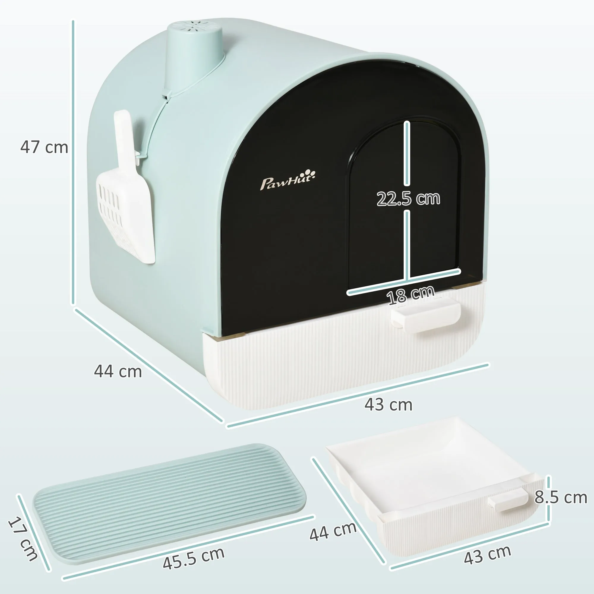 Closed Cat Litter Box with Filters, Scoop and Tray, PP Structure, 43x44x47cm, Green - Image 3