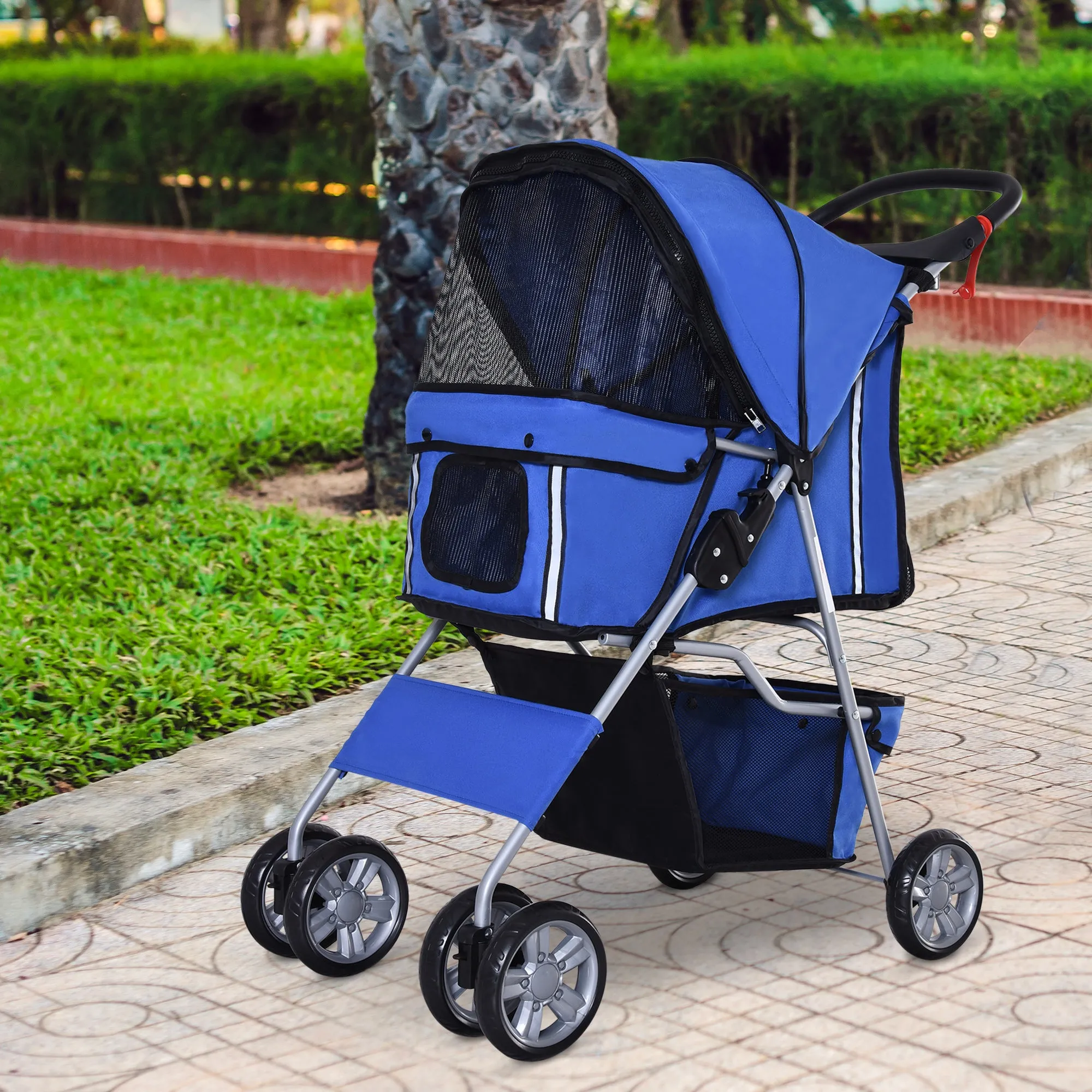 Folding Fabric Dog Stroller with Basket and Cup Holder, 75x45x97 cm, Blue - Image 2