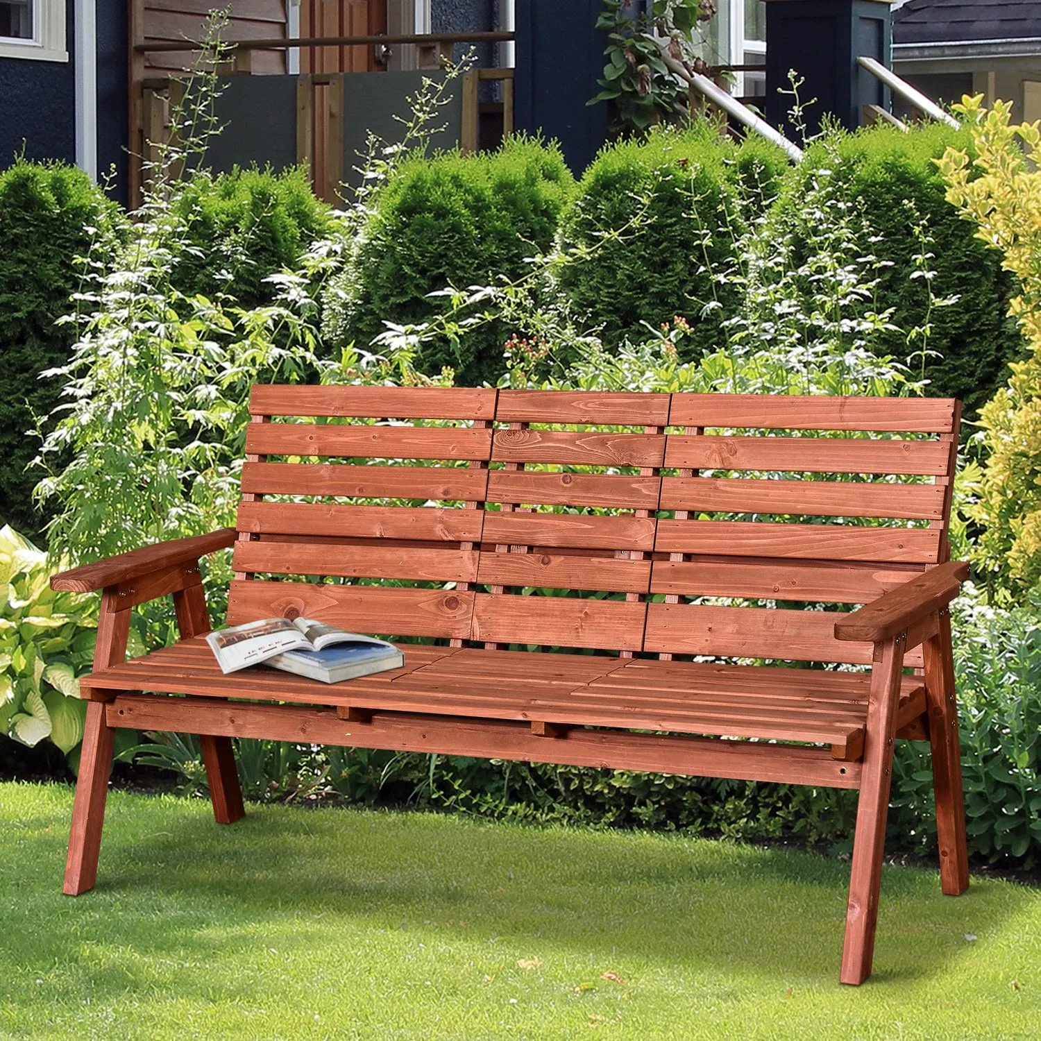 2 or 3-Seater Outdoor Bench in Fir Wood, Convertible Table in Seat, Waterproof, 160x68x92cm - Image 2