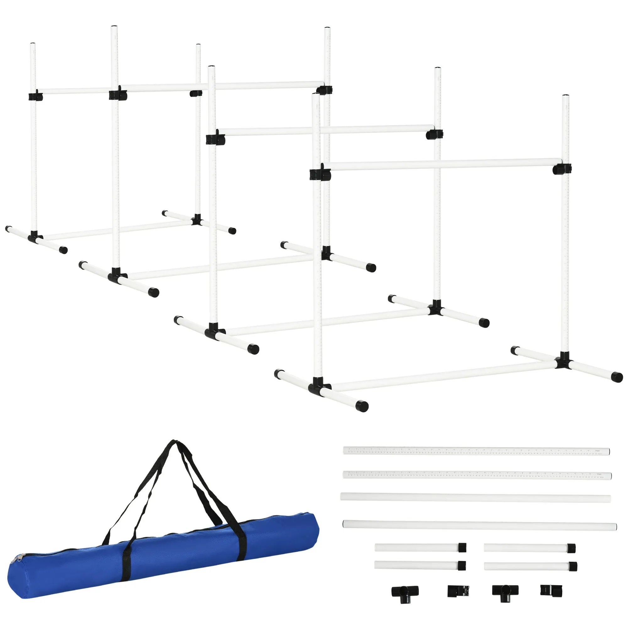 Set of 4 Agility Dog Training Hurdles with Carry Bag, Adjustable Horizontal Bar Height, 99x65x94cm