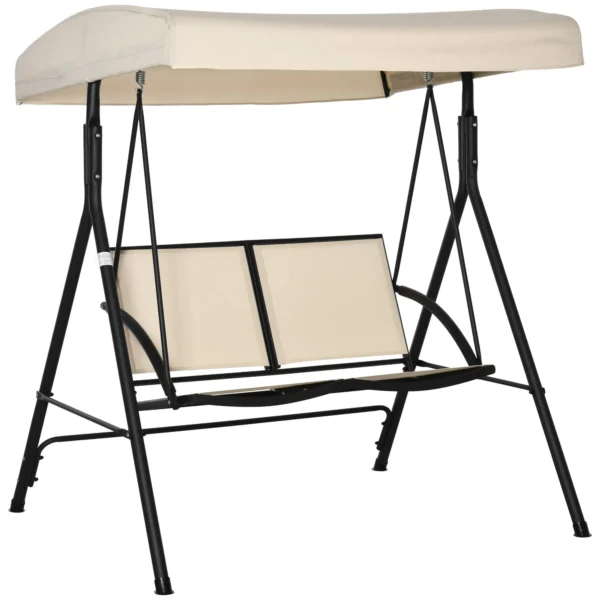 2-Seater Garden Swing with Adjustable Canopy, 140x118x162cm Beige