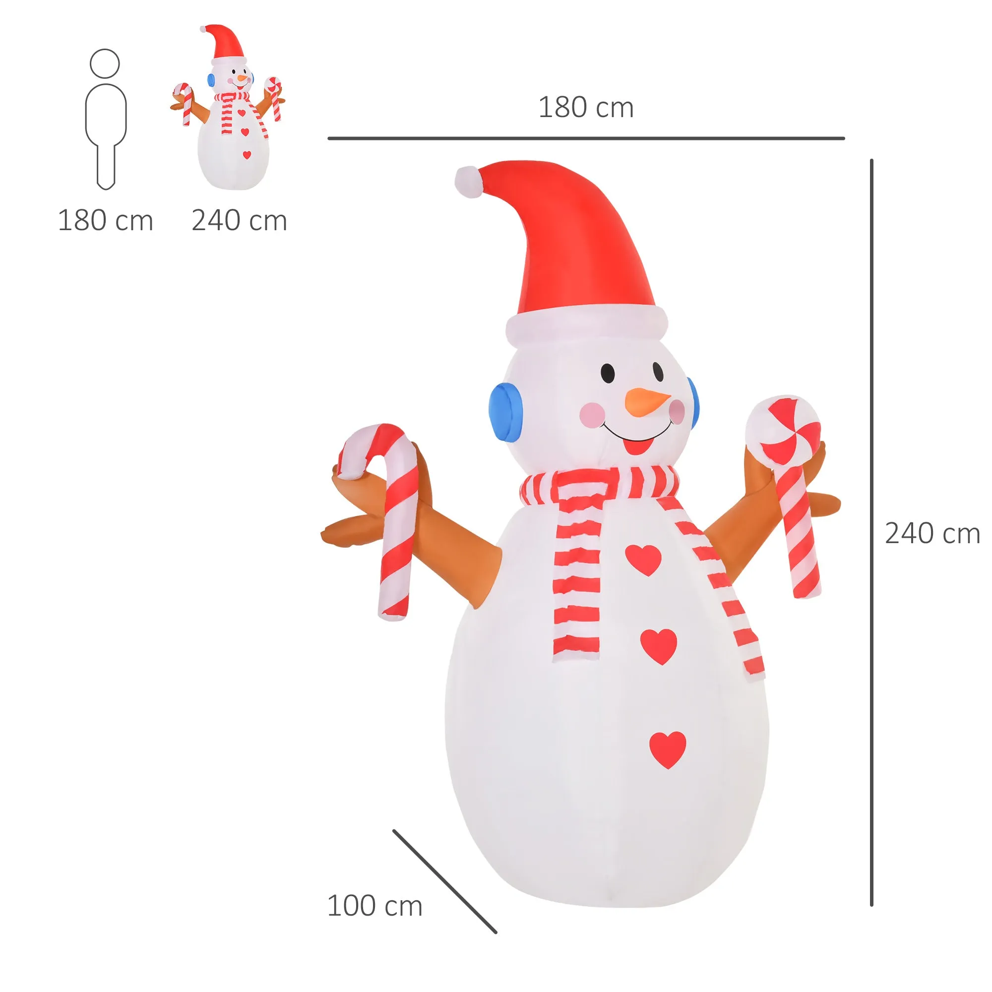 240cm Inflatable Snowman, Outdoor Christmas Decoration with LED Lights, Waterproof Polyester, IP44 - Image 3