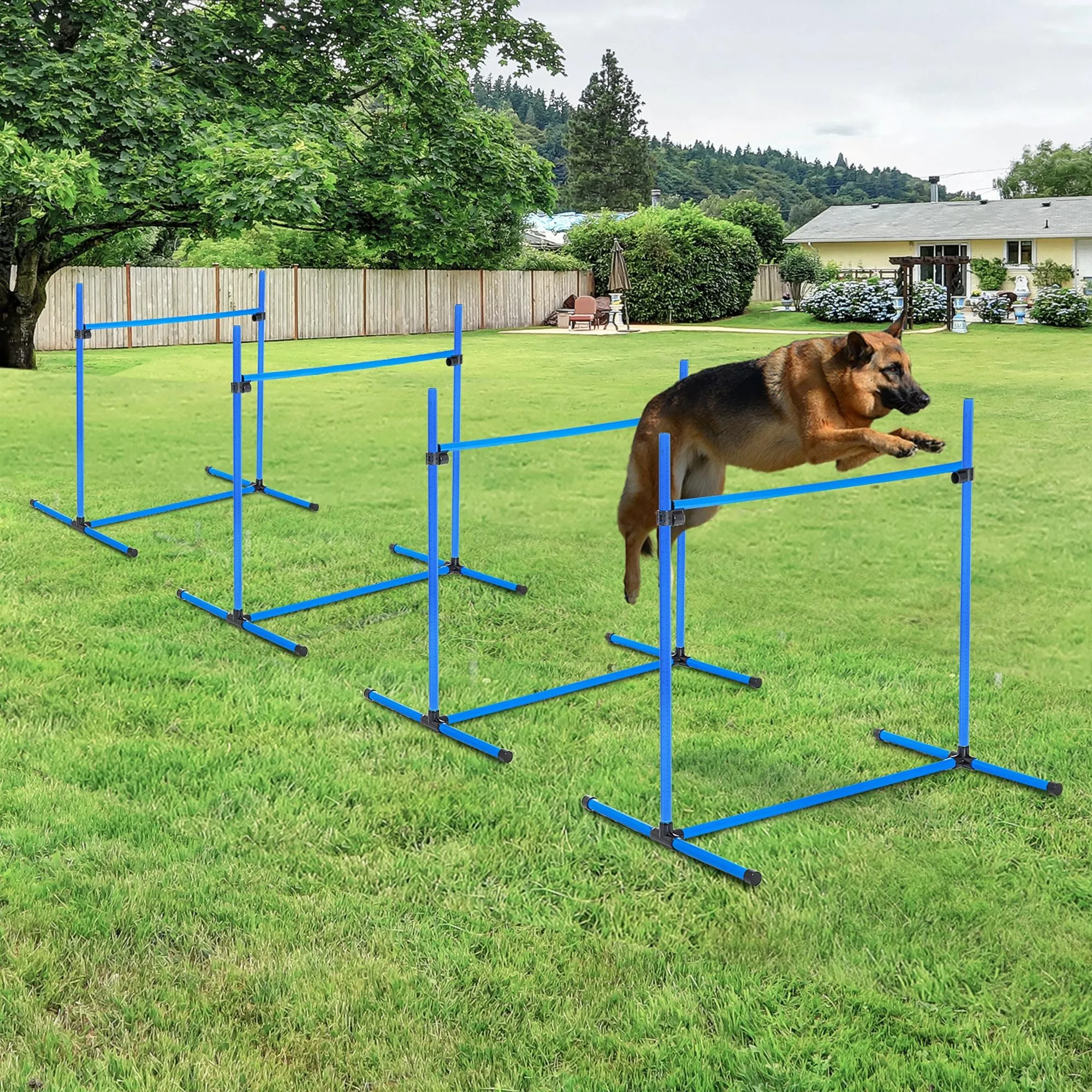 Set of 4 Agility Dog Training Hurdles with Adjustable Height and Carrying Bag Included, 99x65x94cm, Blue - Image 2