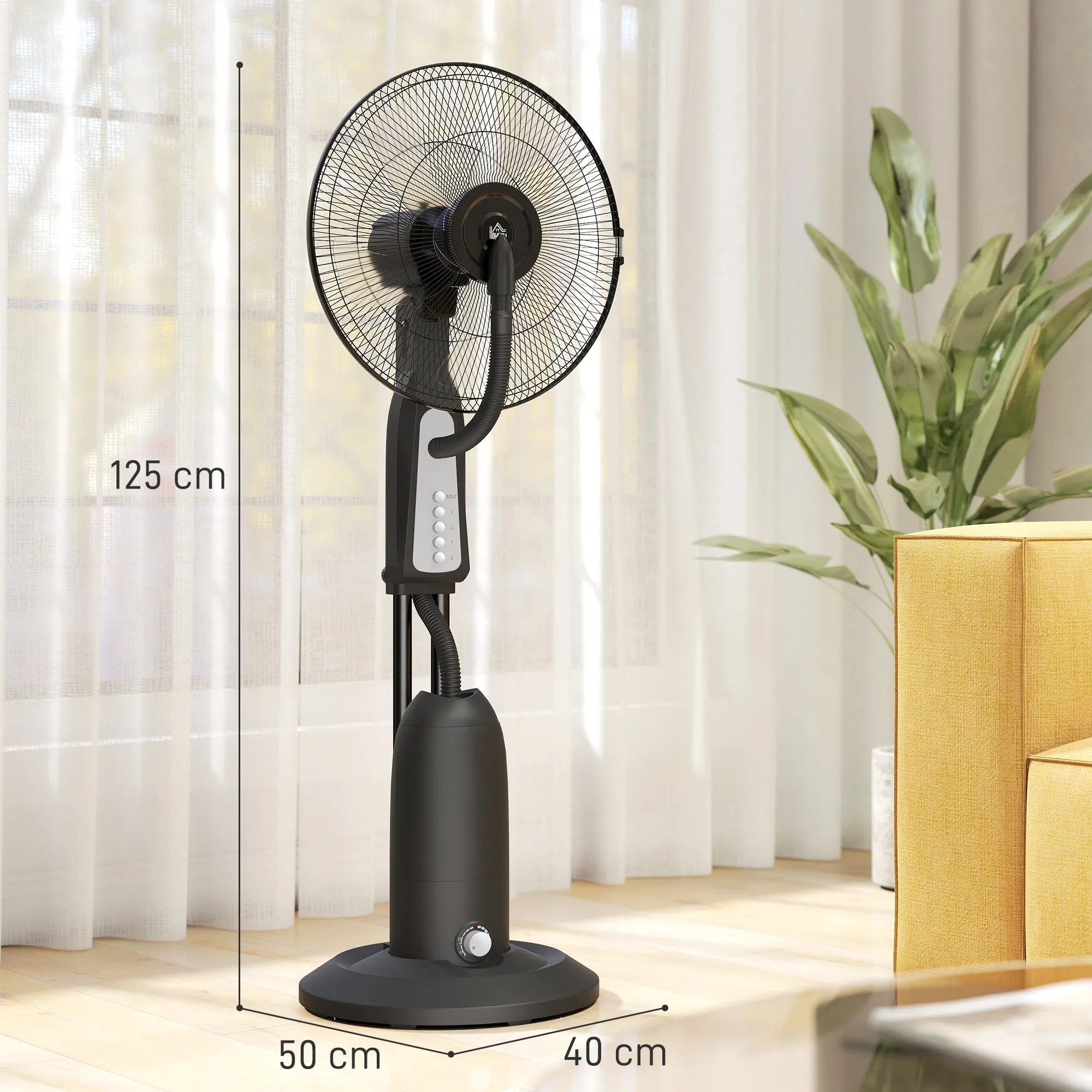 3-Speed Misting Fan, 75° Oscillation, Adjustable Misting, Black - Image 2