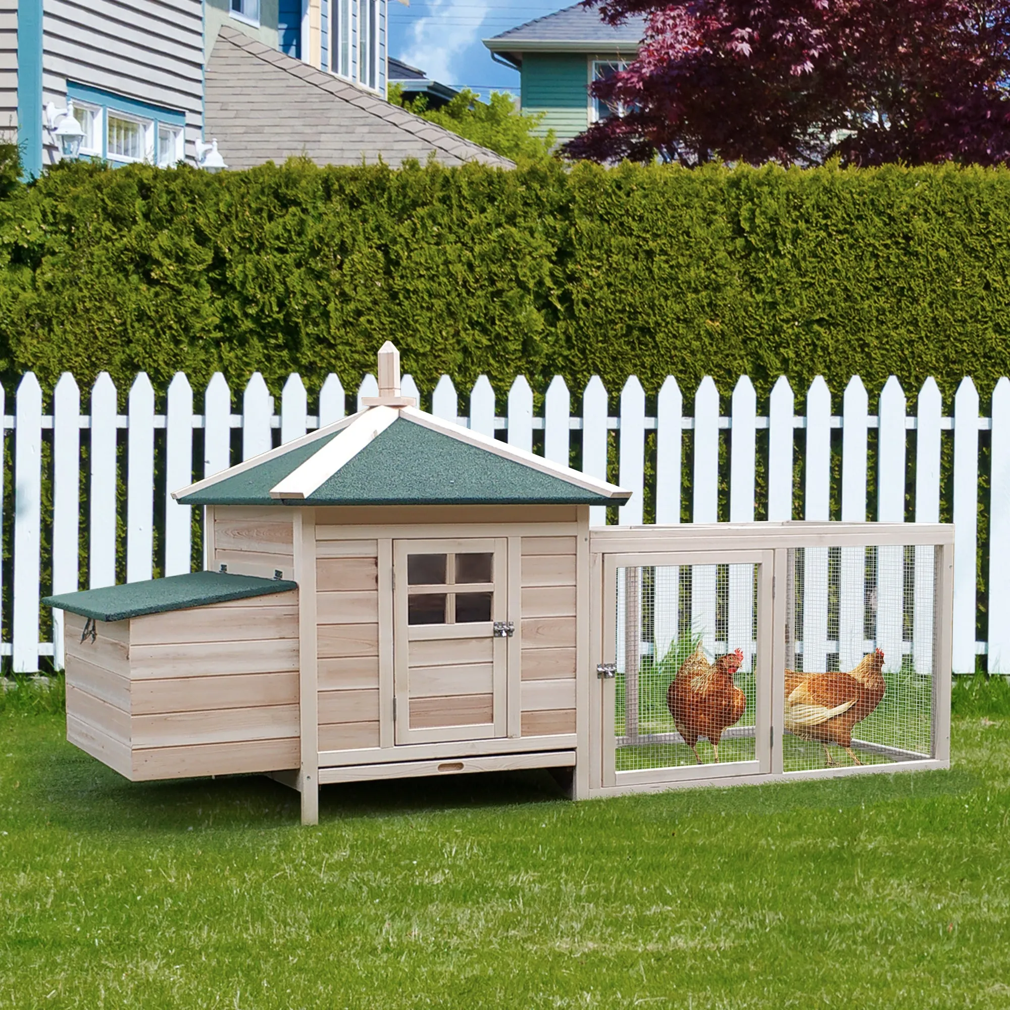 Prefabricated Wooden Garden Chicken Coop 196x76x97cm, Wood Color - Image 2