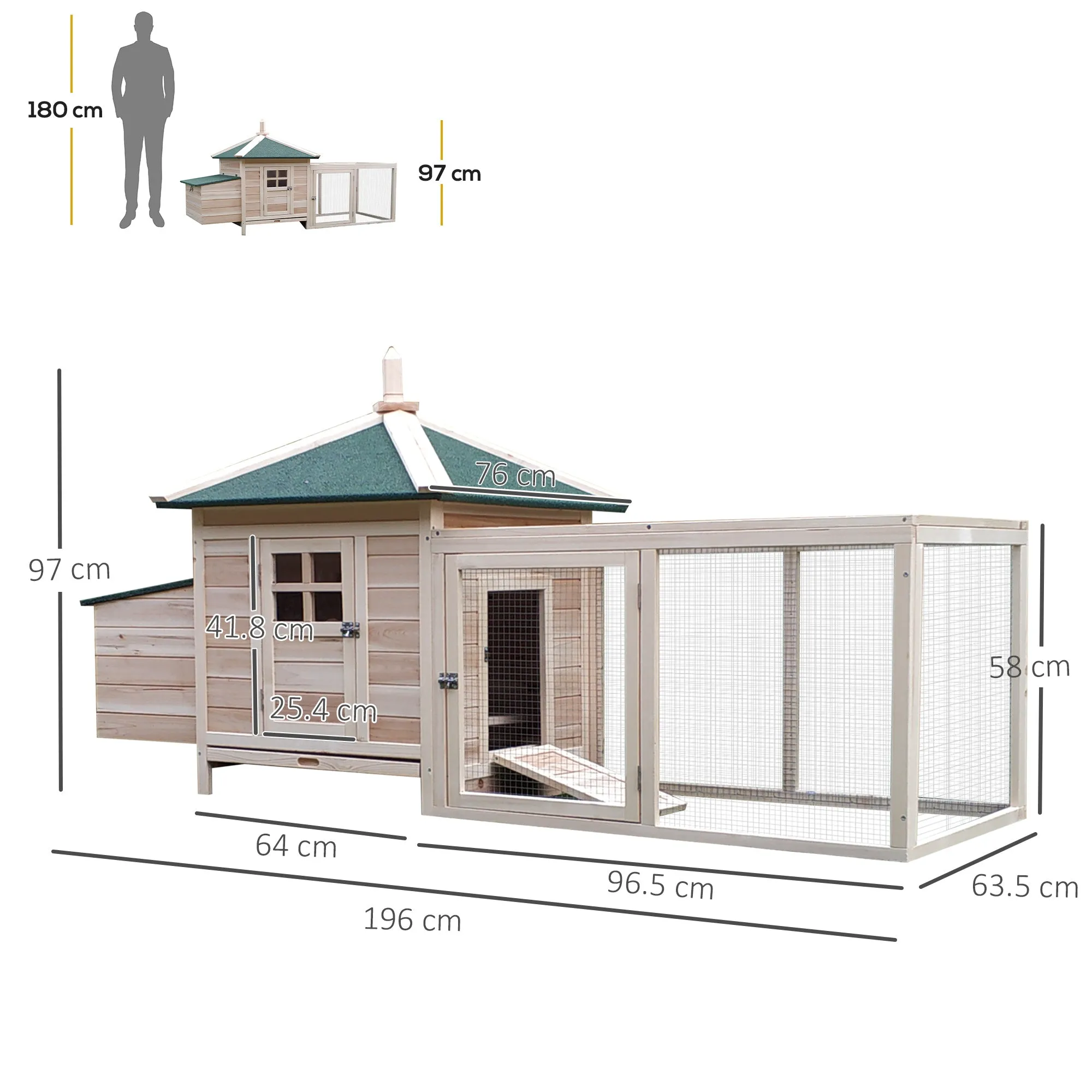 Prefabricated Wooden Garden Chicken Coop 196x76x97cm, Wood Color - Image 3
