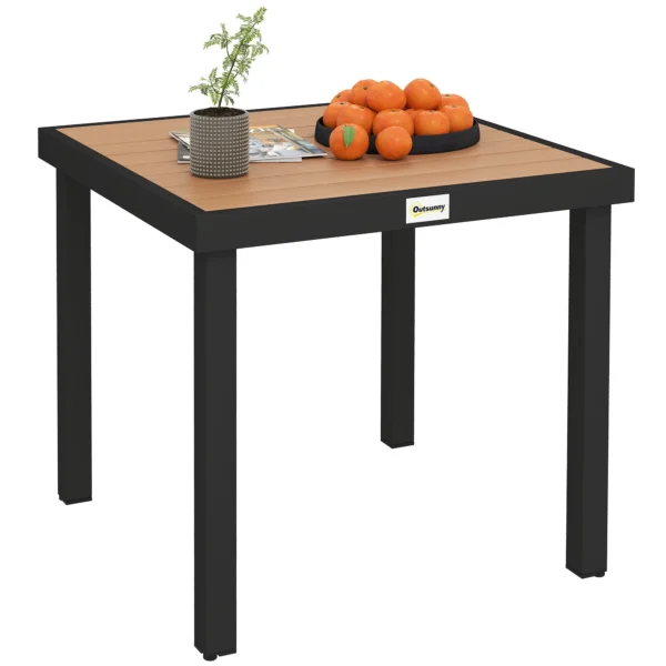 4-Seater Garden Table in Aluminum and Plastic, Black and Wood Color