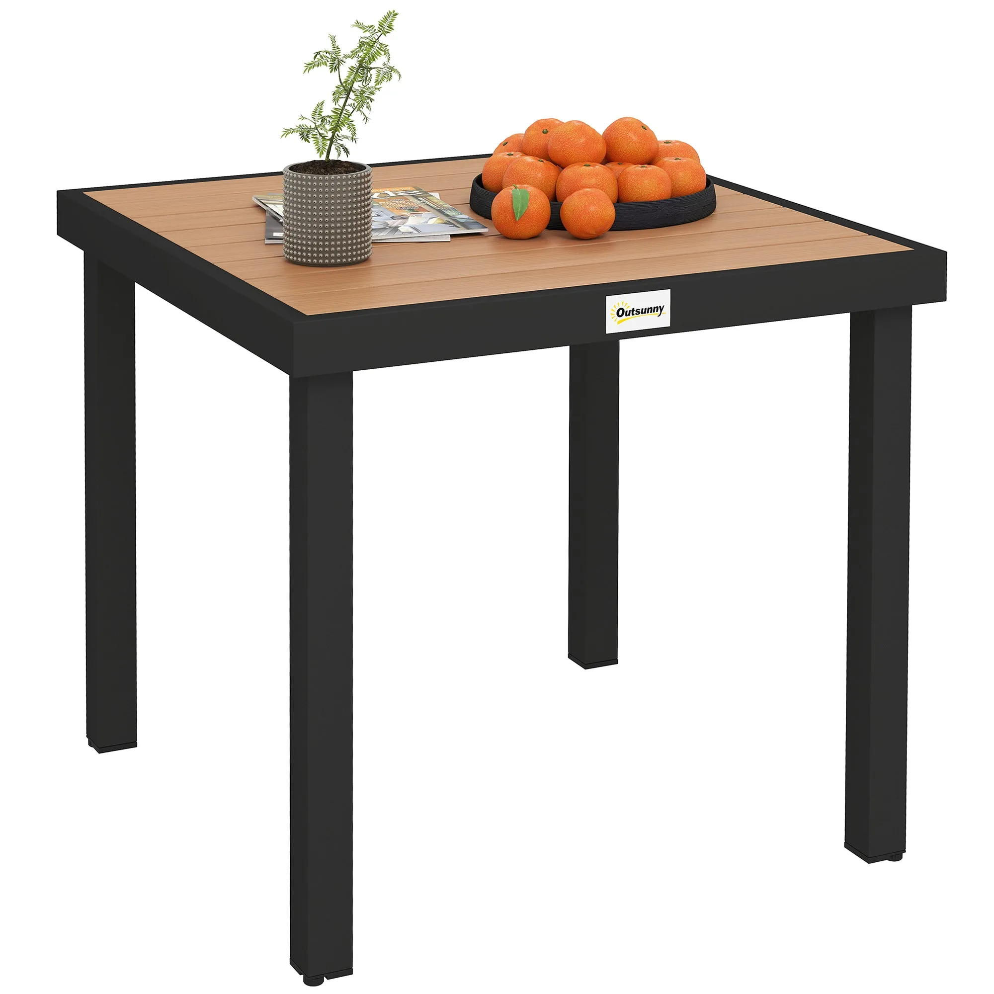 4-Seater Garden Table in Aluminum and Plastic, Black and Wood Color