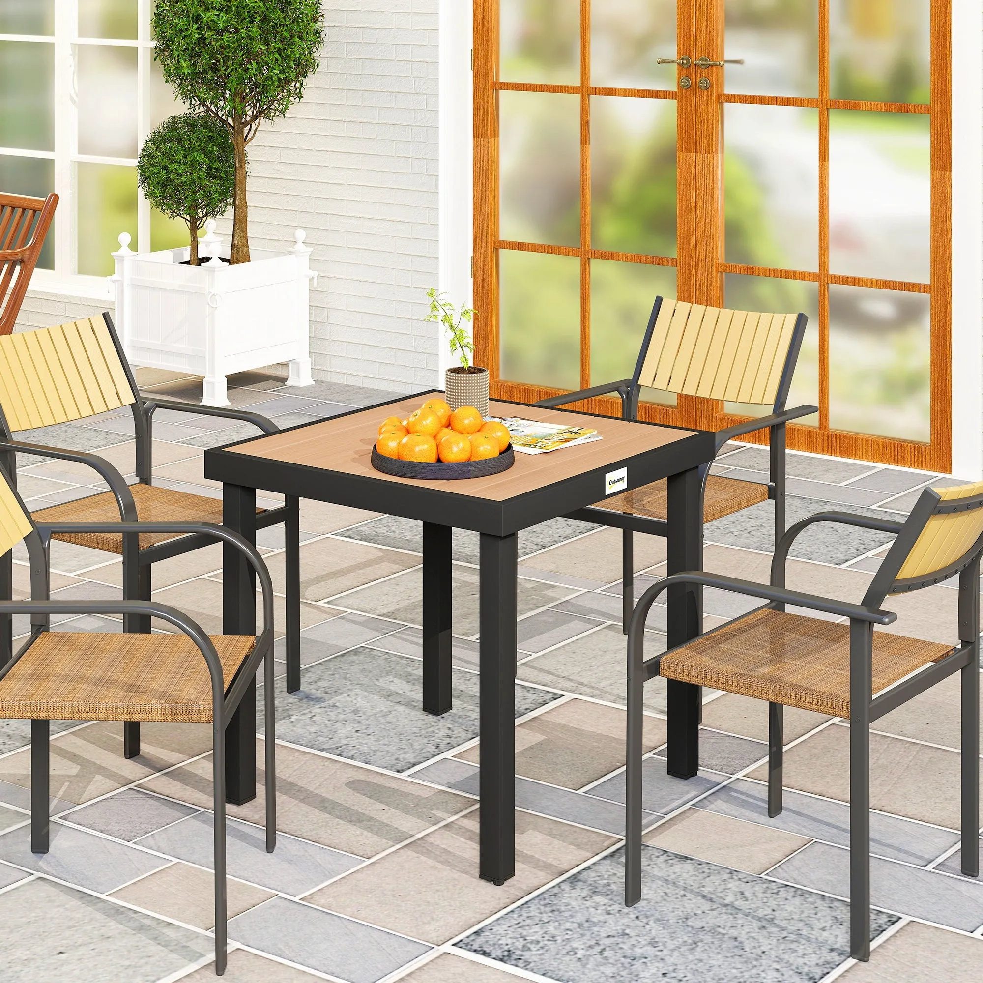 4-Seater Garden Table in Aluminum and Plastic, Black and Wood Color - Image 2