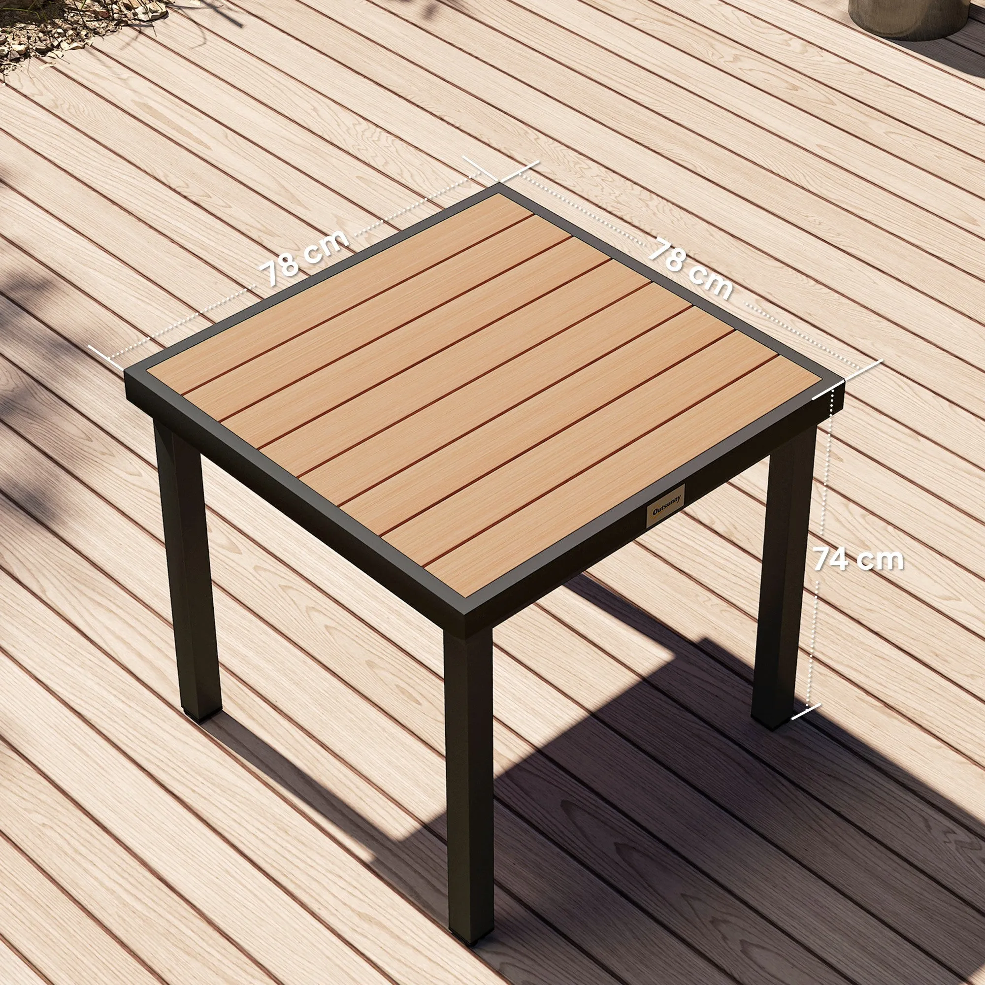 4-Seater Garden Table in Aluminum and Plastic, Black and Wood Color - Image 3
