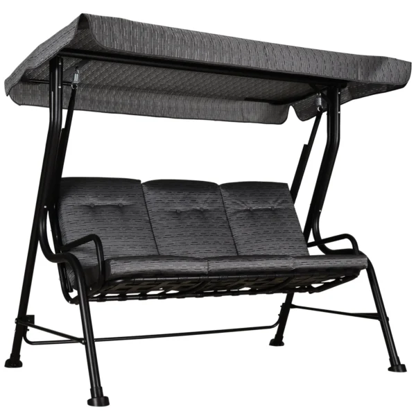 3-Person Garden Swing with Adjustable Canopy and Cushions, 200x120x170cm, Black