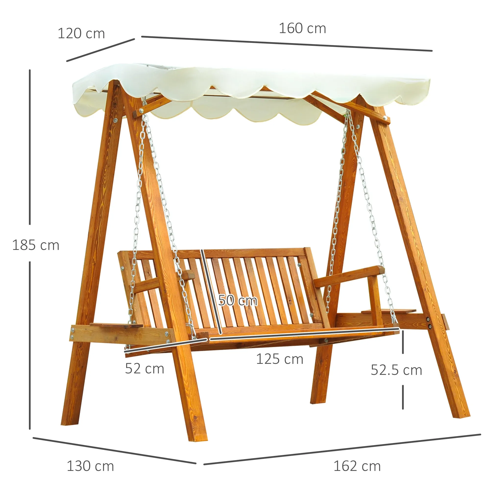 Classic Style Garden Swing Solid Pine Wood Compliant with FS Standards Polyester Fabric Sun Shade Canopy with PA Coating 162x130x185cm 240kg - Image 3