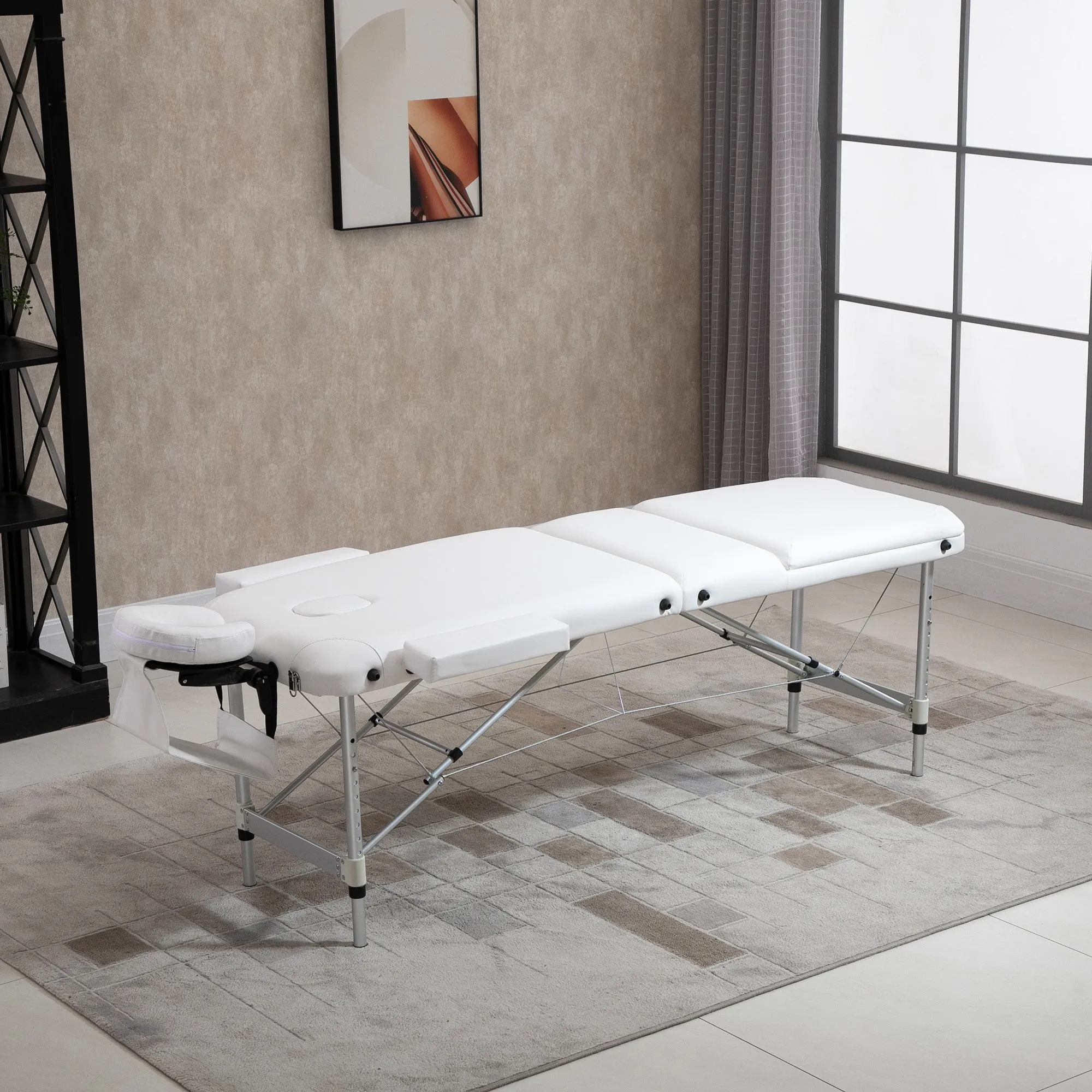 Portable Folding Professional Massage Table in White Aluminum 215x81x61-84cm - Image 2