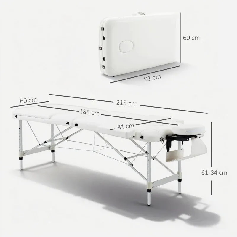 Portable Folding Professional Massage Table in White Aluminum 215x81x61-84cm - Image 3