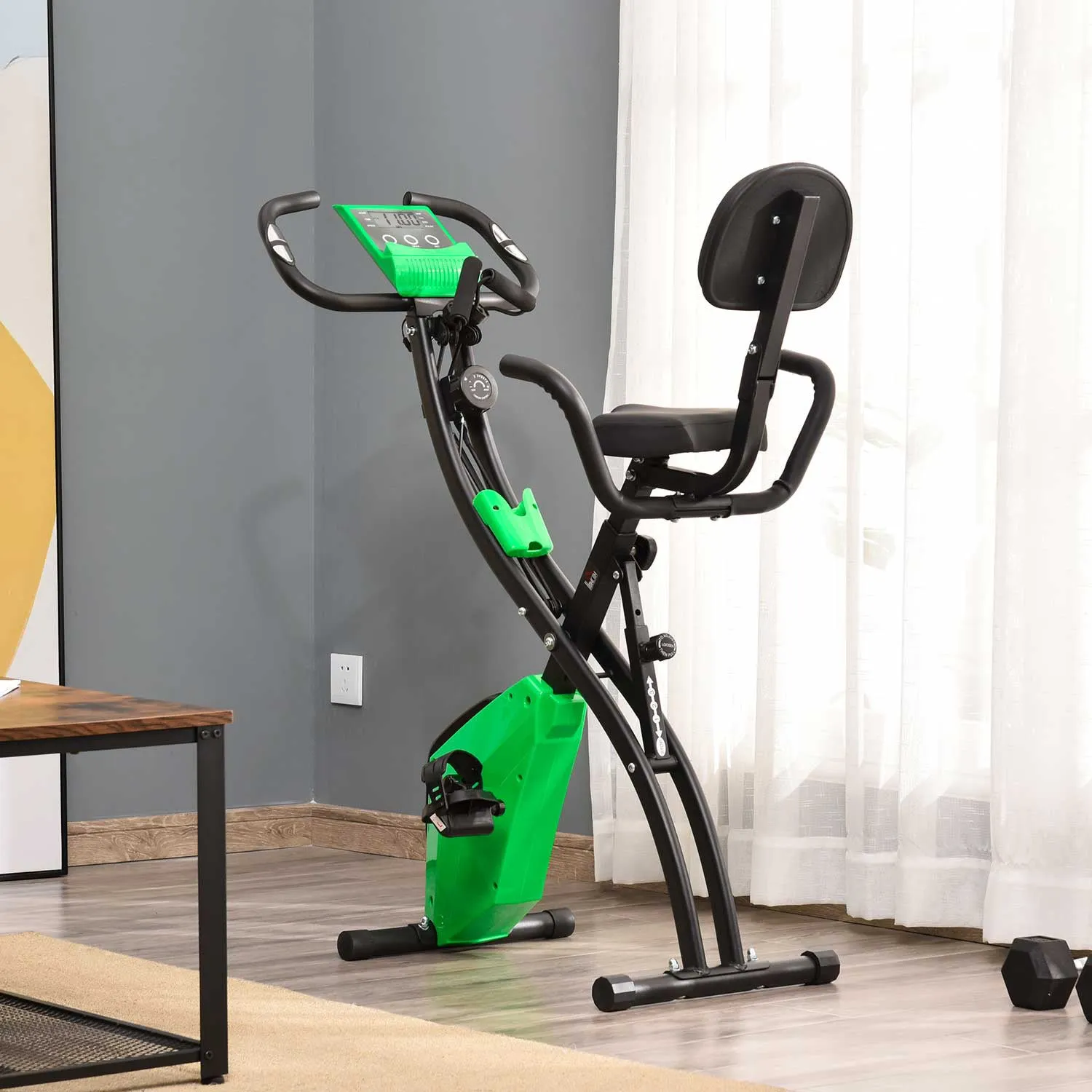2-in-1 Folding Exercise Bike, 8-Level Adjustable Magnetic Resistance, Quiet Home Exercise Bike with Heart Rate Sensor, Arm Bands, LCD Screen, 2.5kg Flywheel, Green - Image 2