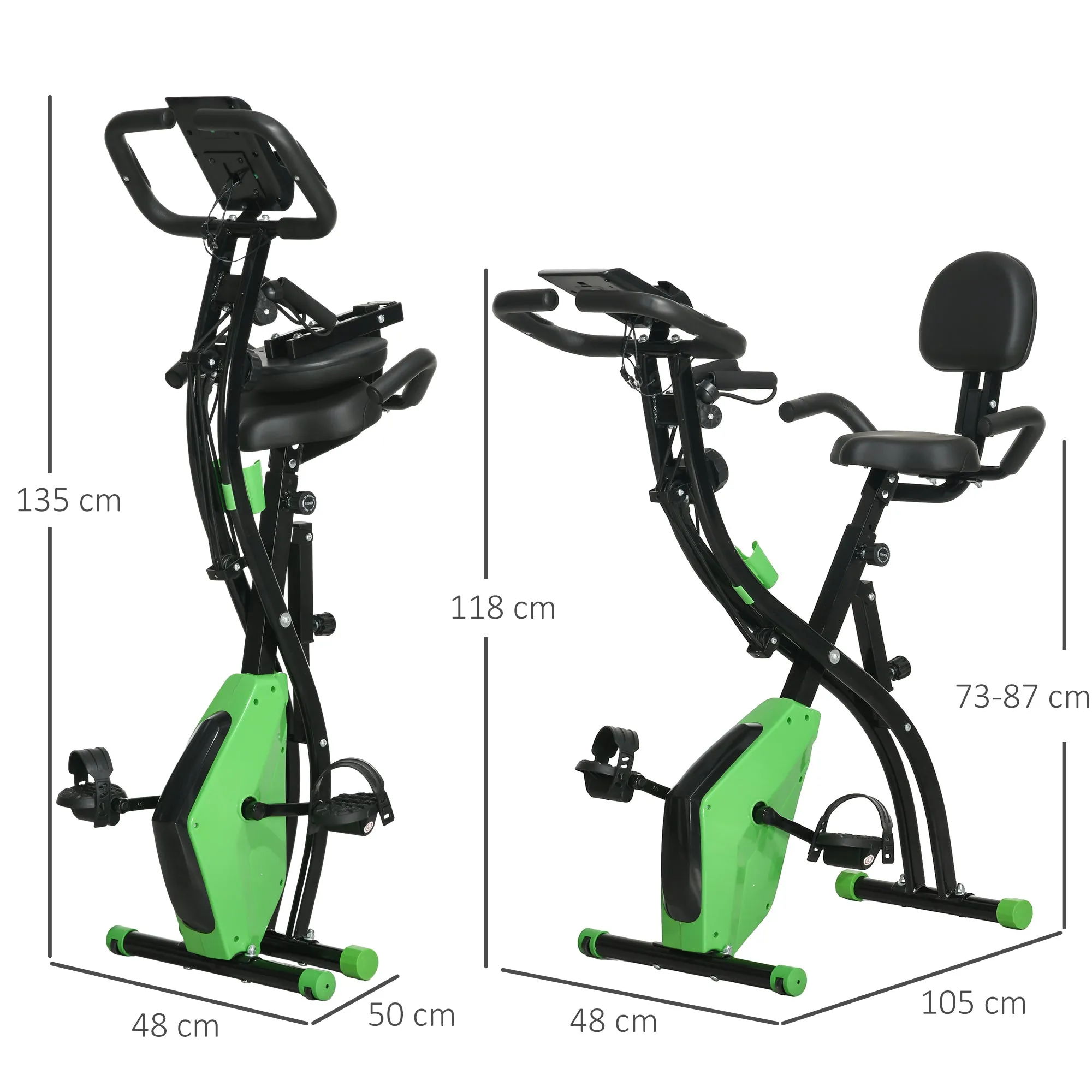 2-in-1 Folding Exercise Bike, 8-Level Adjustable Magnetic Resistance, Quiet Home Exercise Bike with Heart Rate Sensor, Arm Bands, LCD Screen, 2.5kg Flywheel, Green - Image 3