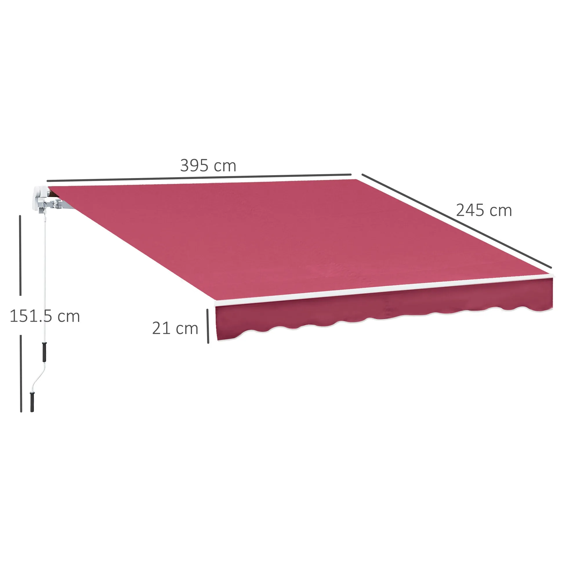 4x2.5m Hand Cranked Metal and Aluminum Outdoor Awning, Dark Red - Image 2