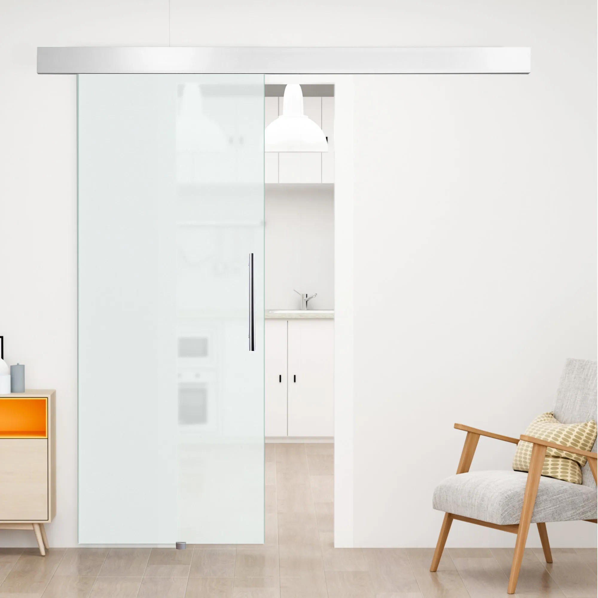 Sliding Glass Door in satin glass with track | 90x205cm - Image 2