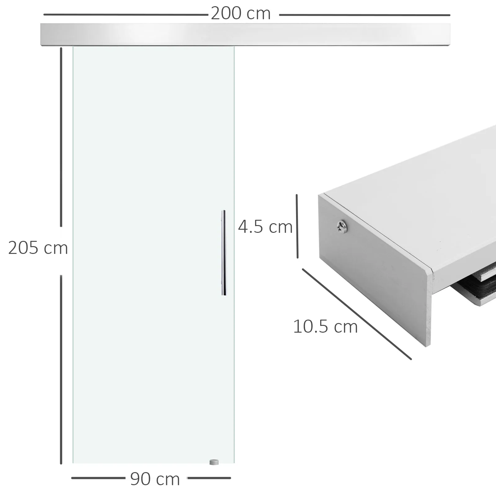 Sliding Glass Door in satin glass with track | 90x205cm - Image 3
