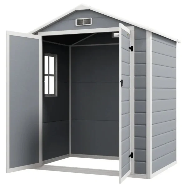 Garden Shed with Window and Double Door, in Aluminum and PP, 183x134x210 cm, Grey