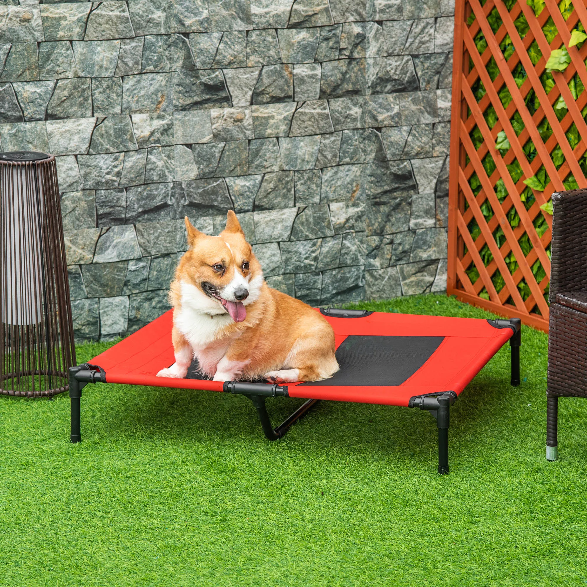 Raised Dog Bed for Large Dogs with Mesh Fabric, Max Weight 30kg, 91.5x76.2x18 cm, Red - Image 2