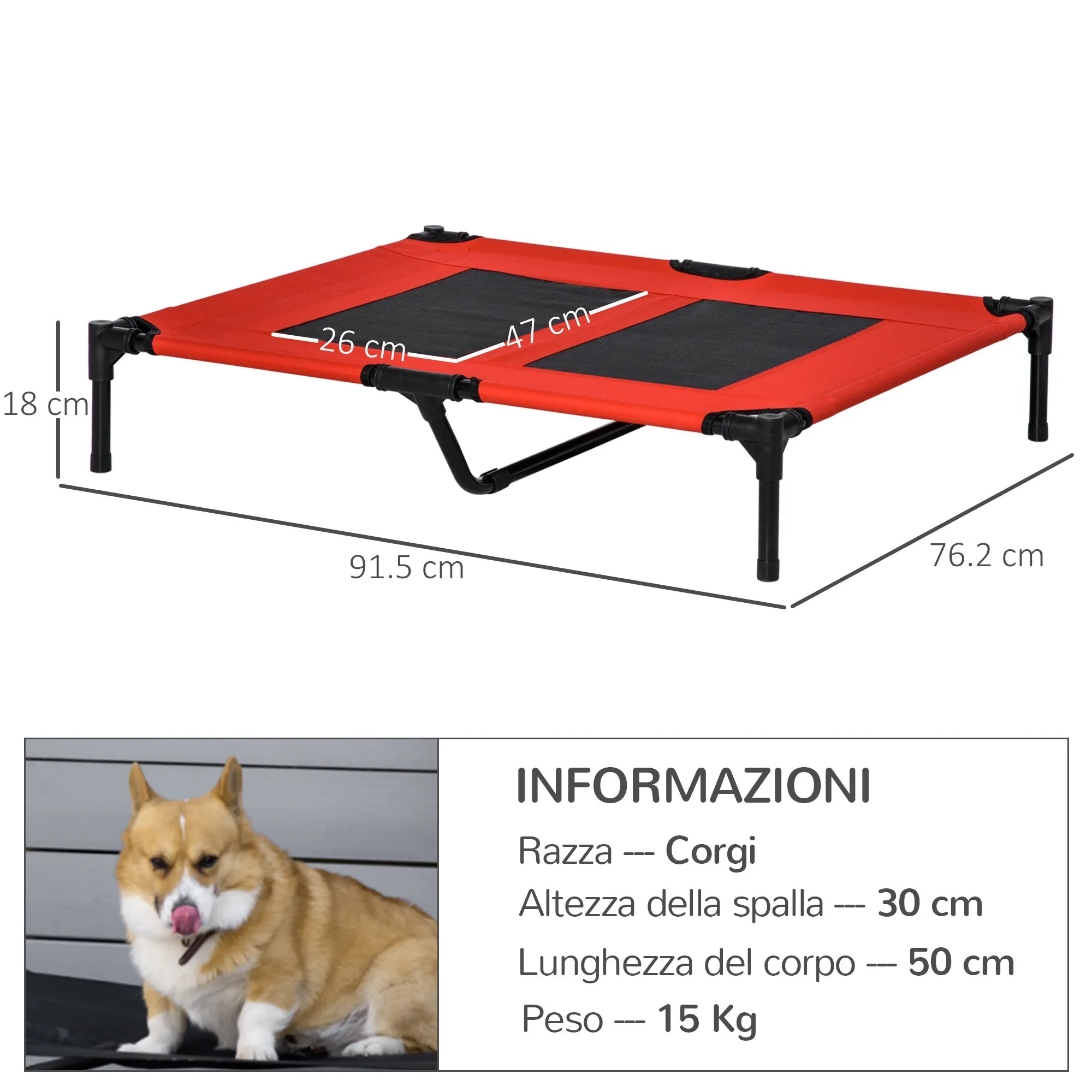 Raised Dog Bed for Large Dogs with Mesh Fabric, Max Weight 30kg, 91.5x76.2x18 cm, Red - Image 3