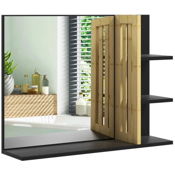 Modern 4 Tier Wall Mounted Wooden Bathroom Mirror, 45x15x58.5cm, Black