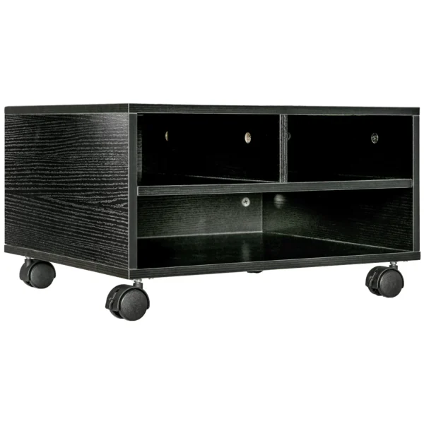 2-Tier Wooden Printer Stand with Wheels for Office and Study, 47x40x22.5cm, Black
