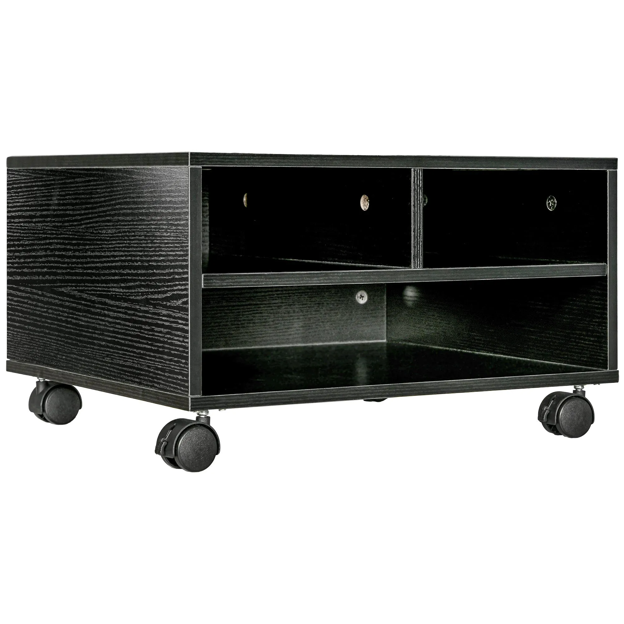2-Tier Wooden Printer Stand with Wheels for Office and Study, 47x40x22.5cm, Black