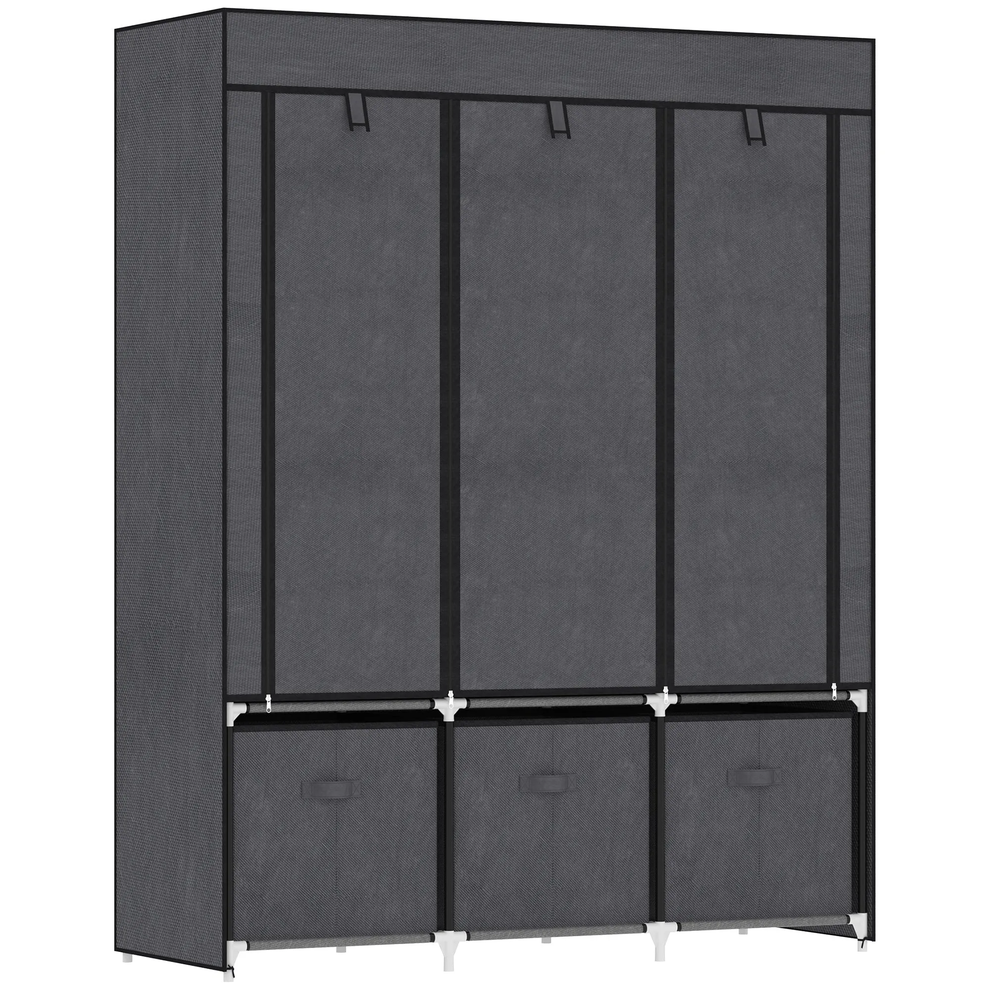 Folding Fabric Wardrobe with Drawers and Roll-Up Doors with Zip, 125x43x162.5cm, Dark Grey - Image 2