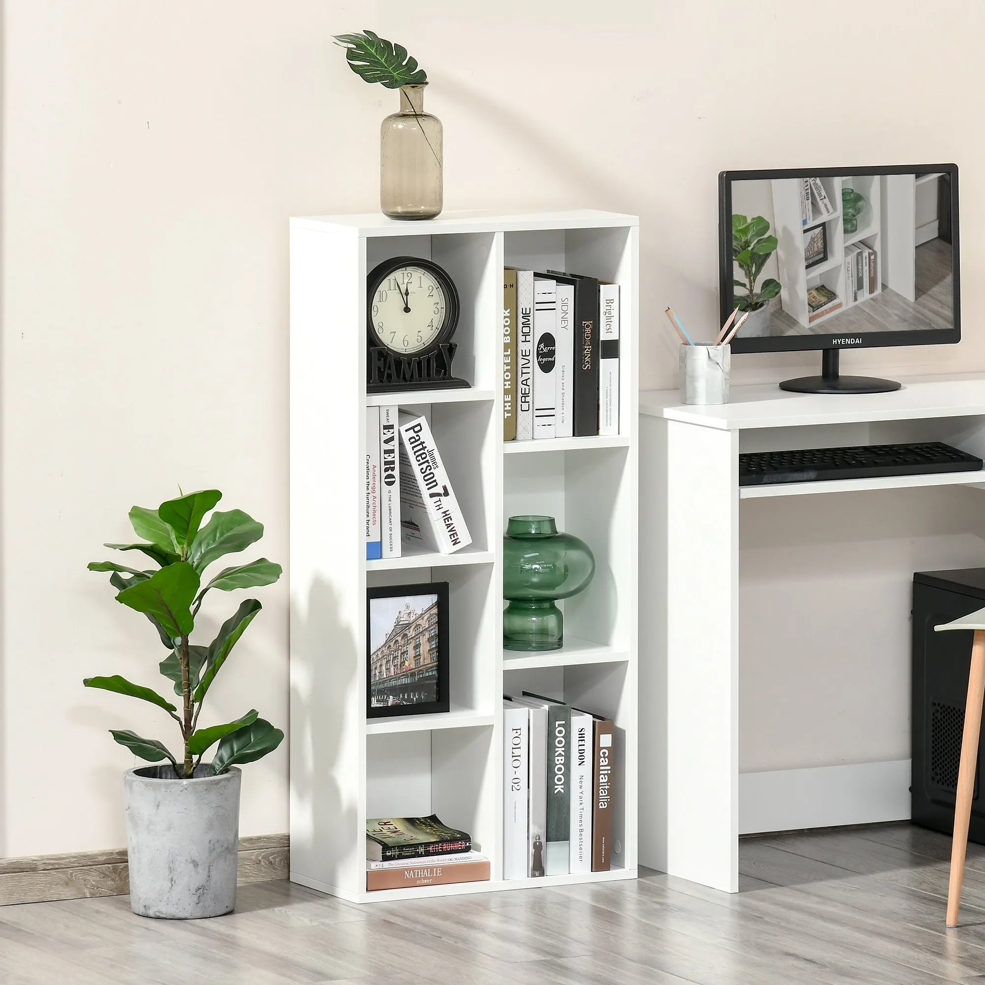 Modern Cube Bookcase with 7 Shelves, Chipboard, 50x24x106 cm, White - Image 3