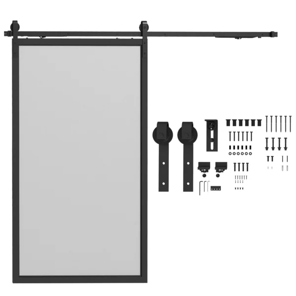 Sliding Door Kit 90kg max Space Saving in Carbon Steel with Accessories 244x0.5x4 cm, Black