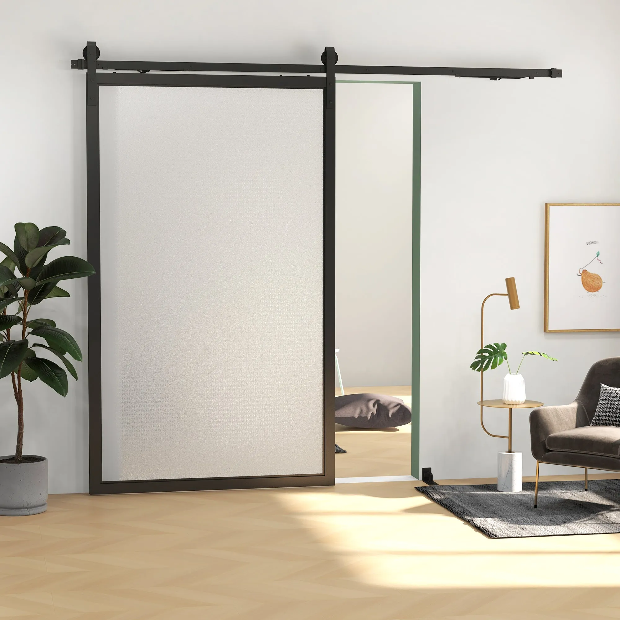 Sliding Door Kit 90kg max Space Saving in Carbon Steel with Accessories 244x0.5x4 cm, Black - Image 2
