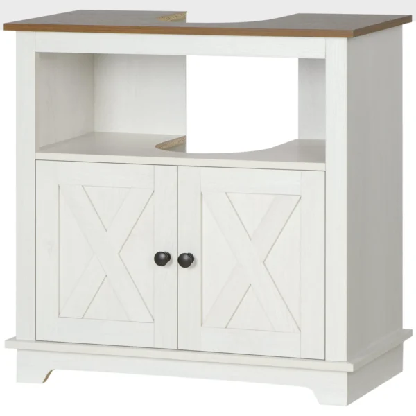 Bathroom Cabinet Under Sink with 2-Door Cabinet and Open Shelf, Chipboard, 60x30x60 cm