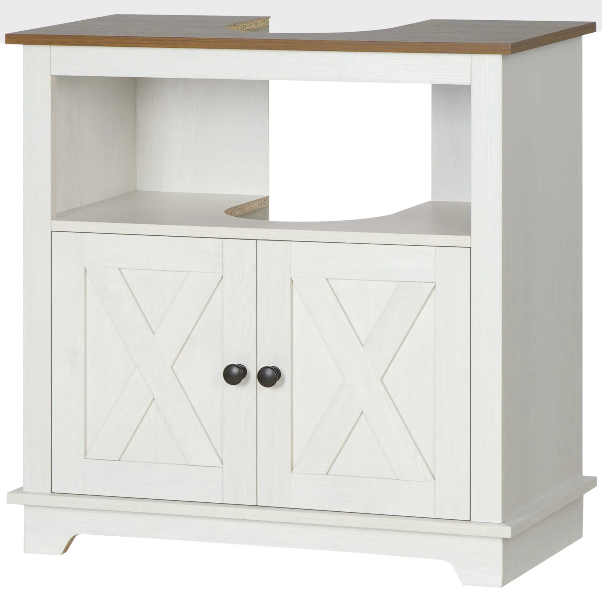 Bathroom Cabinet Under Sink with 2-Door Cabinet and Open Shelf, Chipboard, 60x30x60 cm