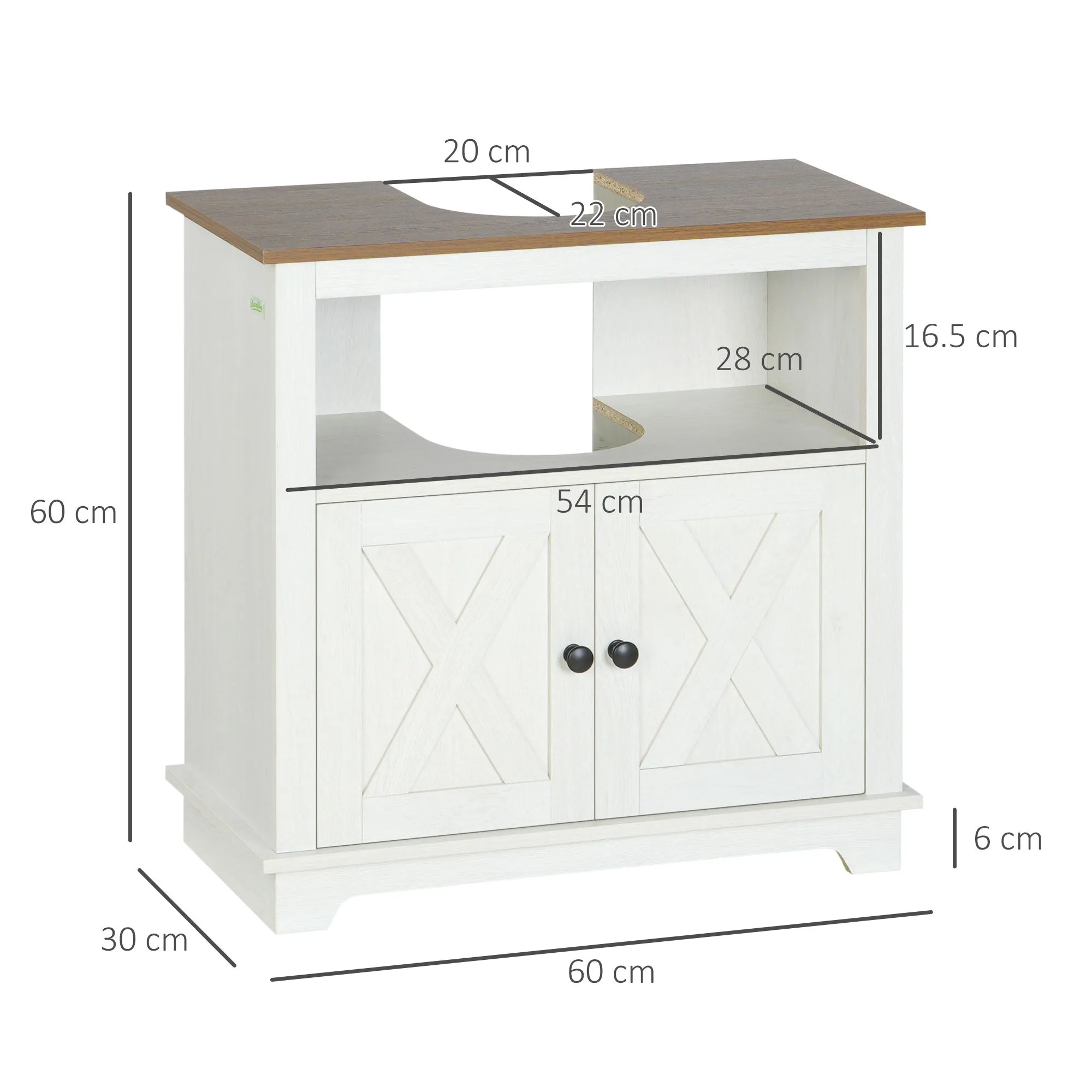 Bathroom Cabinet Under Sink with 2-Door Cabinet and Open Shelf, Chipboard, 60x30x60 cm - Image 3