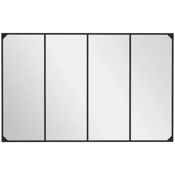 Industrial Style Wall Mirror with 4 Hooks, Multilayer Glass, Metal and MDF, 109x2x69 cm, Black