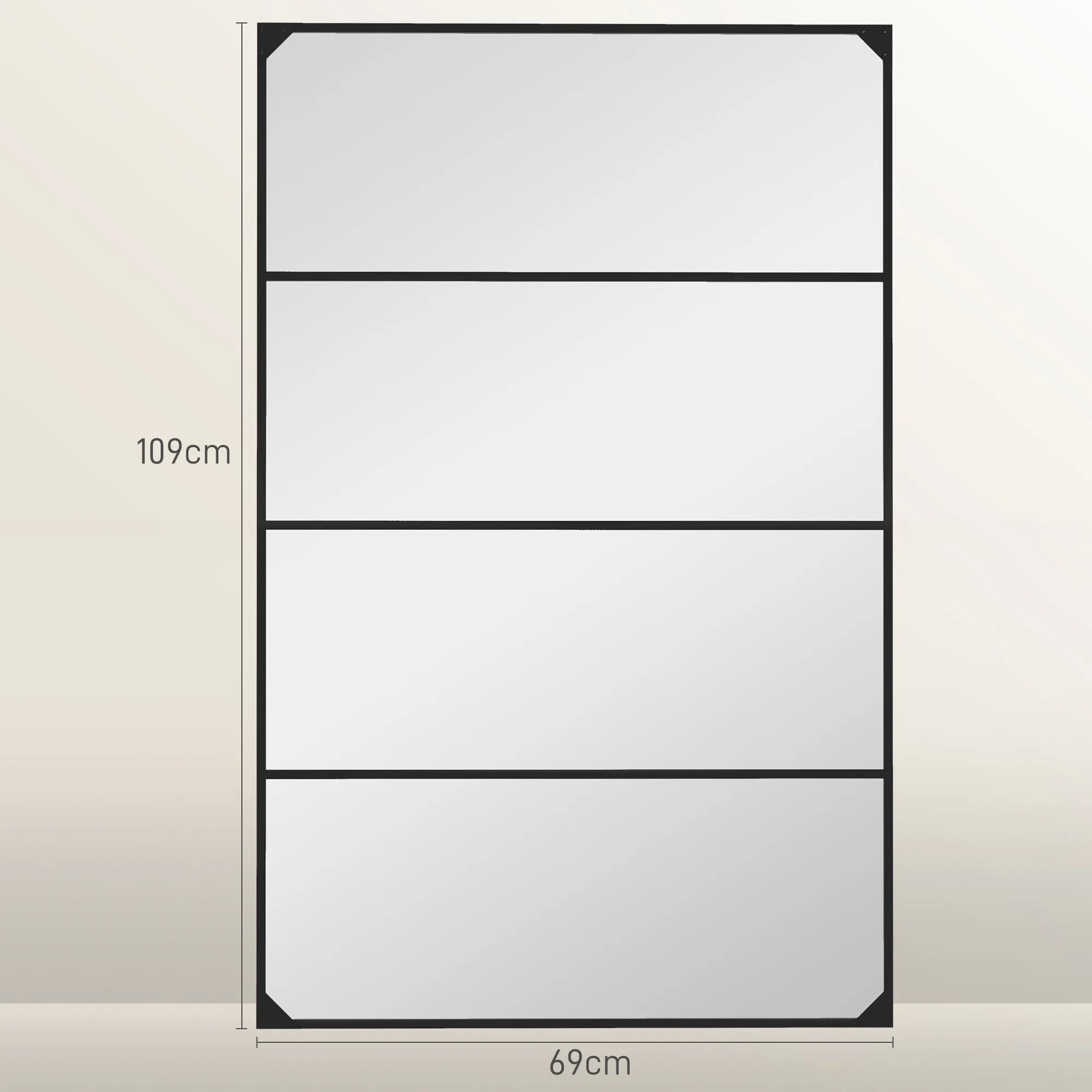 Industrial Style Wall Mirror with 4 Hooks, Multilayer Glass, Metal and MDF, 109x2x69 cm, Black - Image 3