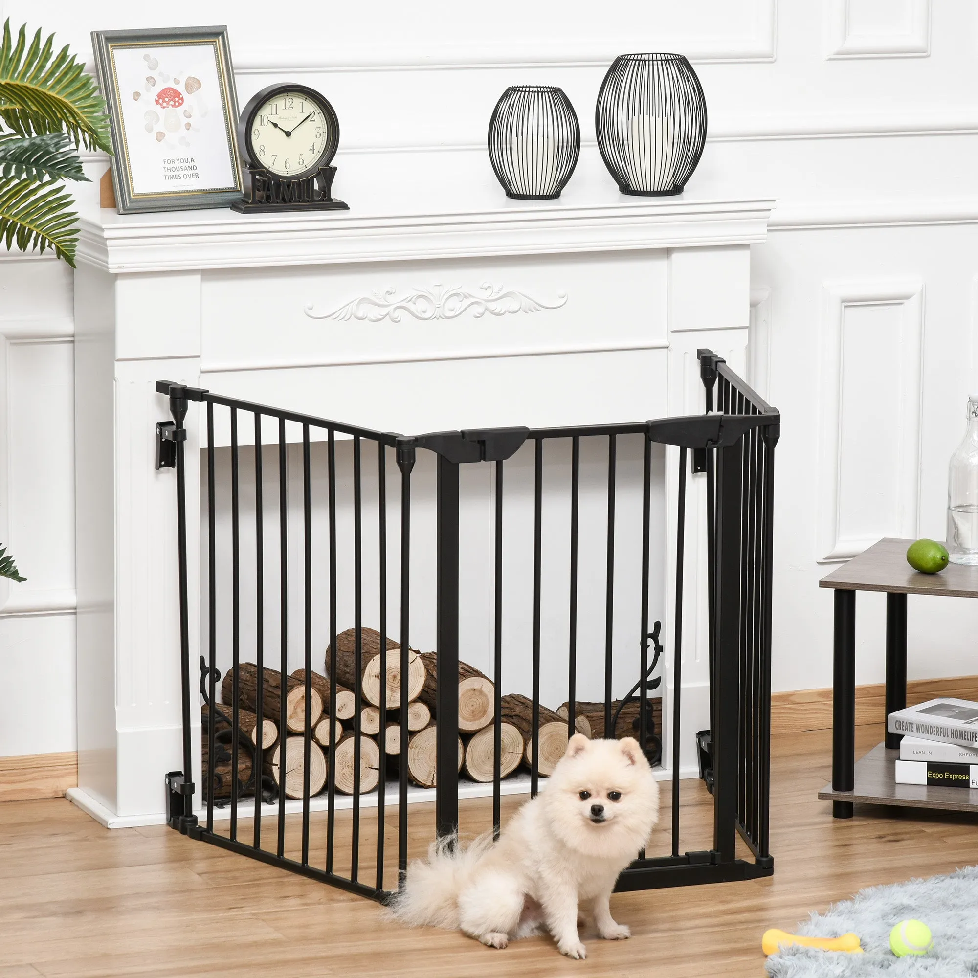 3-Panel Folding Dog Gate for Small and Medium Dogs, 180 x 3 x 74.5 cm, Black - Image 2