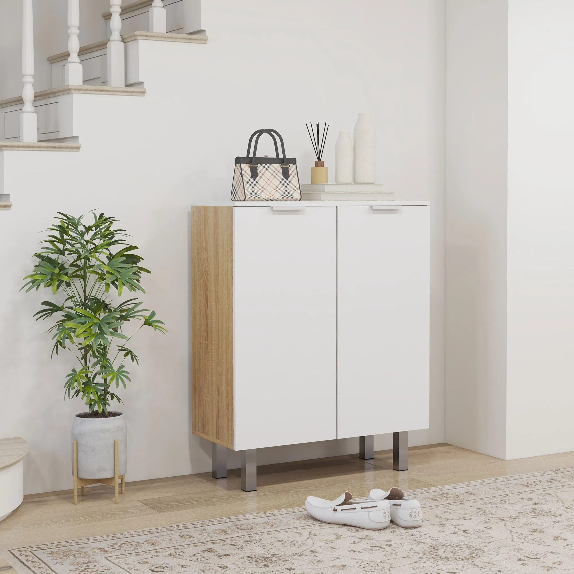 Modern Shoe Rack for 15-20 Pairs of Shoes, 5 Shelves and Soft Closing, Glossy White - Image 2