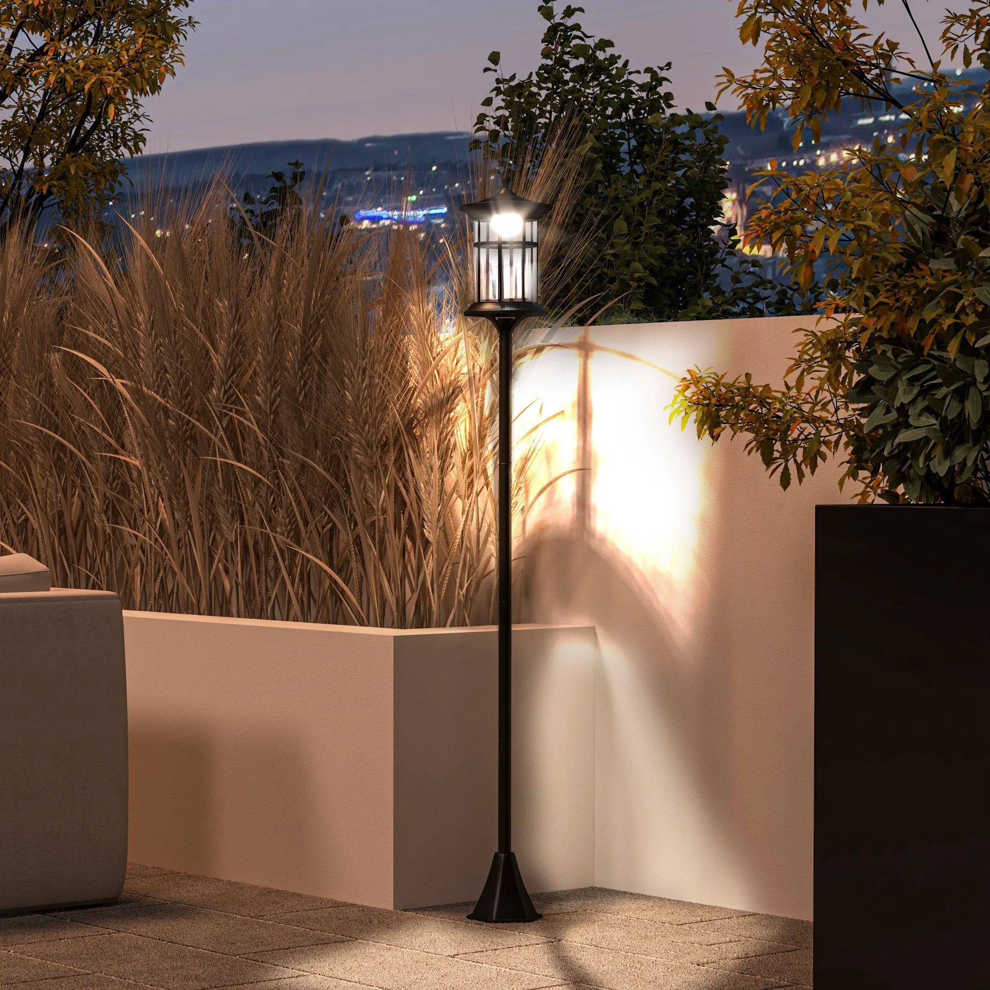 184cm Tall Solar Garden Lamp with Cool White LED Light and IP44, Black - Image 2