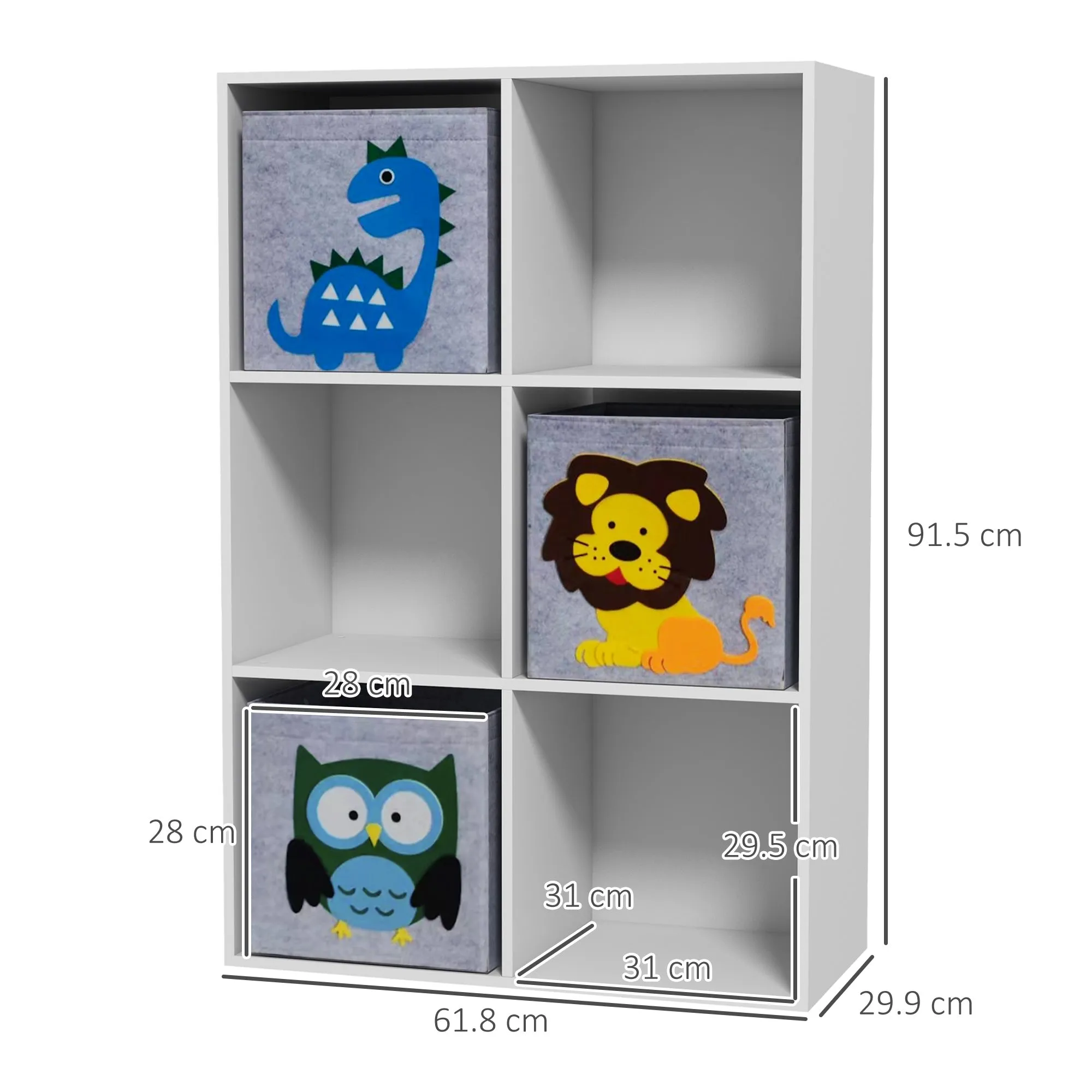 Children's Toy Shelf with 6 cube spaces, MDF and Melamine Construction - 61.8x29.9x91.5 cm, Grey and White - Image 3