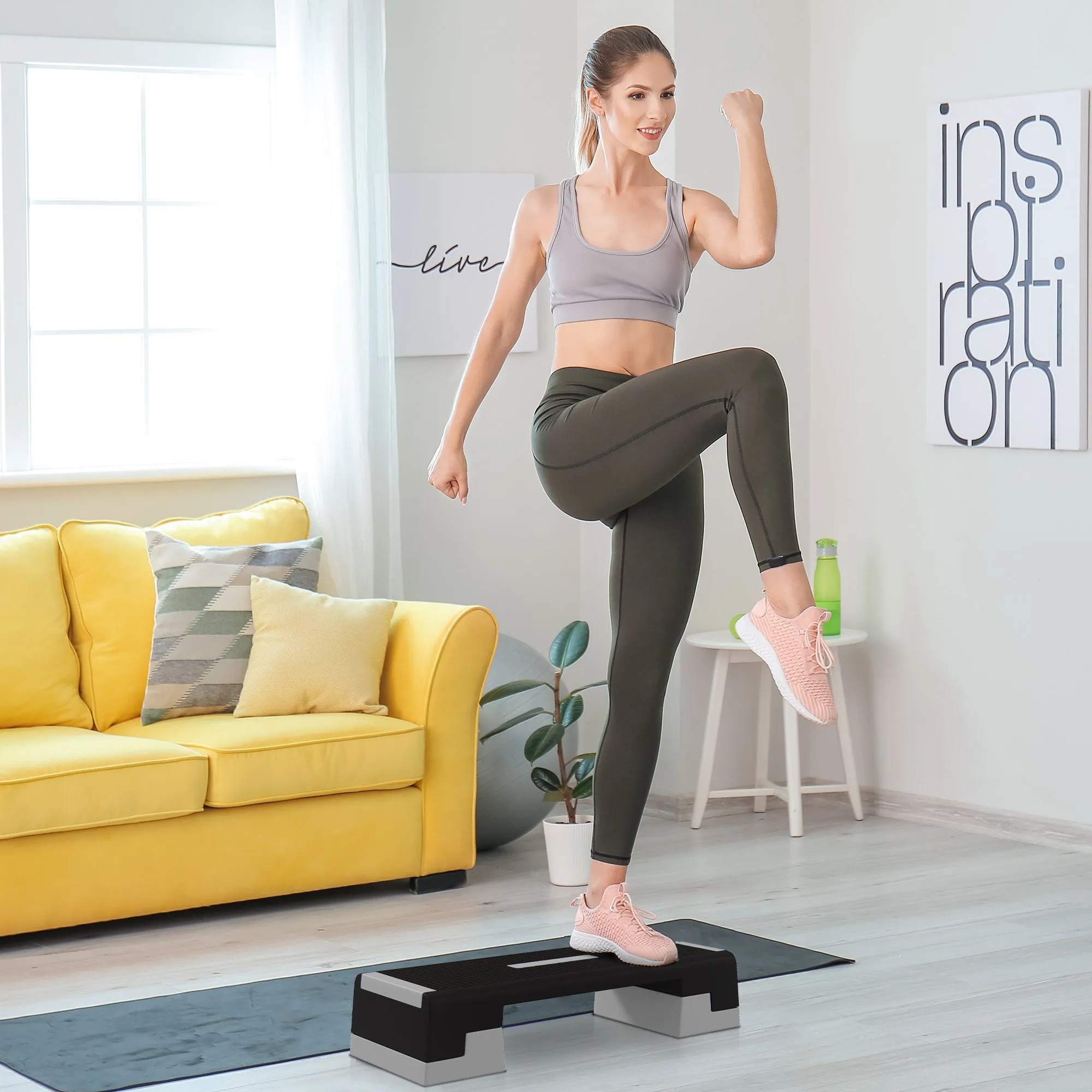 SPORTNOW Adjustable Height Stepper with Removable Steps and Non-Slip Bottom, in ABS, 97x36x15/20/25 cm, Gray - Image 2