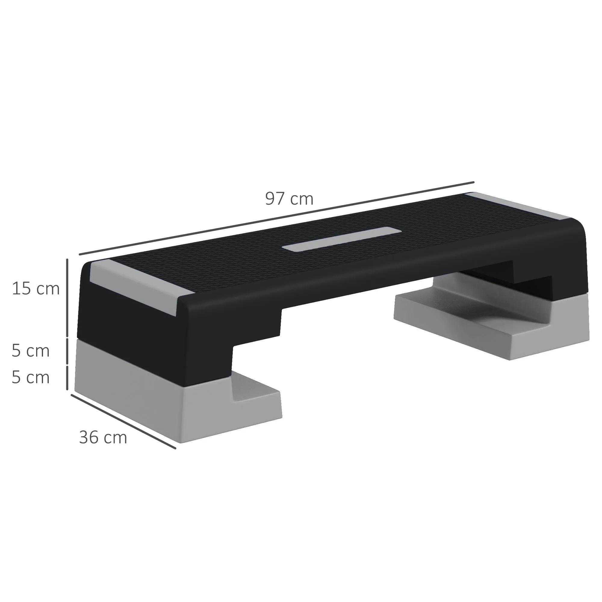SPORTNOW Adjustable Height Stepper with Removable Steps and Non-Slip Bottom, in ABS, 97x36x15/20/25 cm, Gray - Image 3
