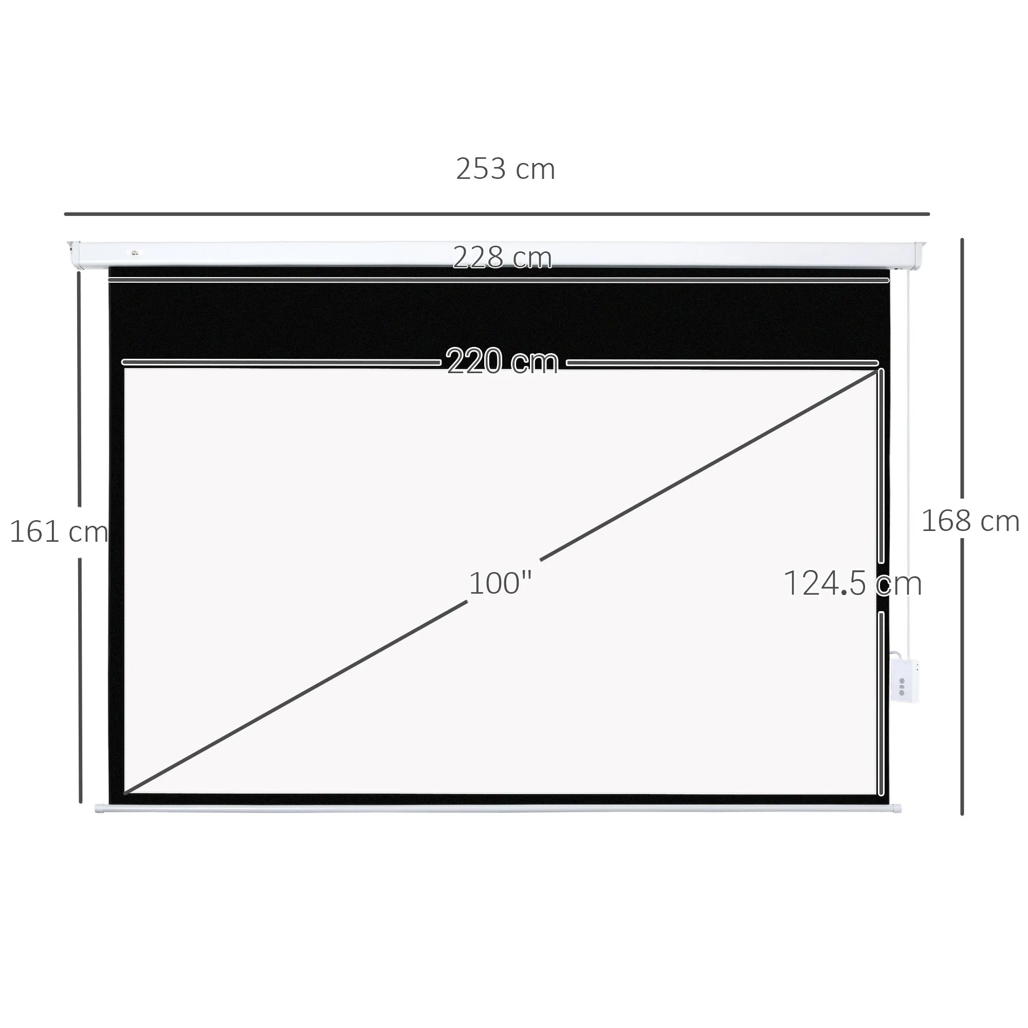 Projector Screen 100'' with Remote Control, PVC and Metal, 247x7.5x168 cm, White - Image 3